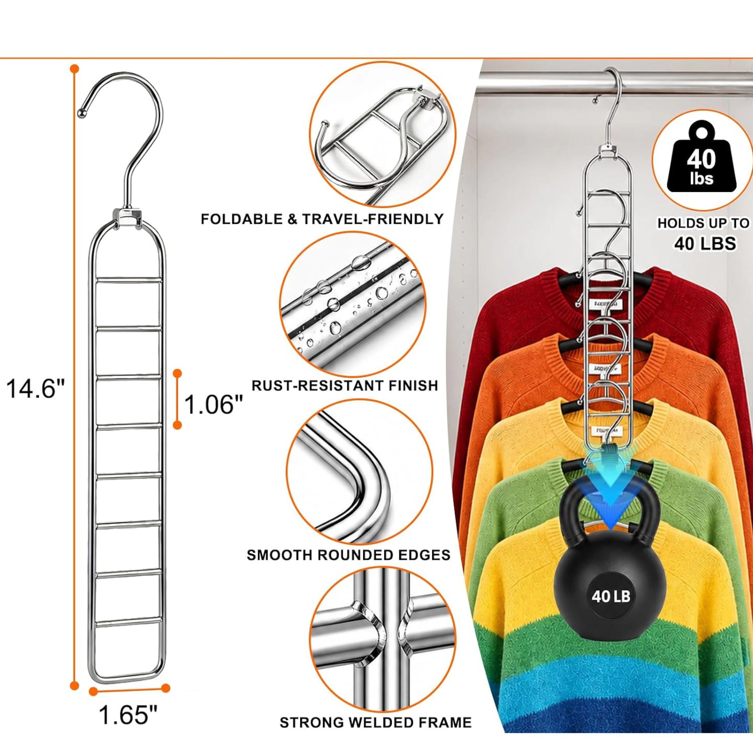 Stock Preferred Pack of 4 36 Hole Heavy Duty Cascading Space Saving Closet Hangers