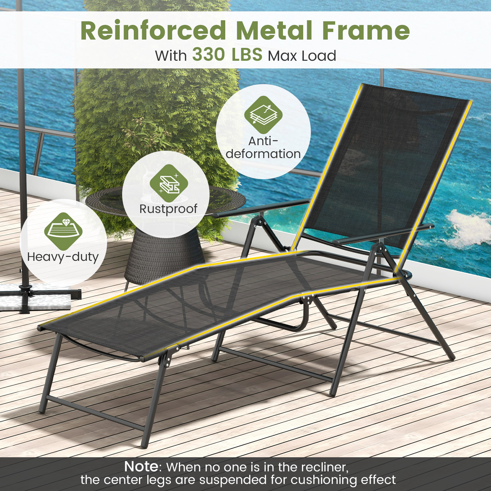 Hivvago 2 Piece Patio Folding Chaise Lounge Chairs Recliner with 6-Level Backrest
