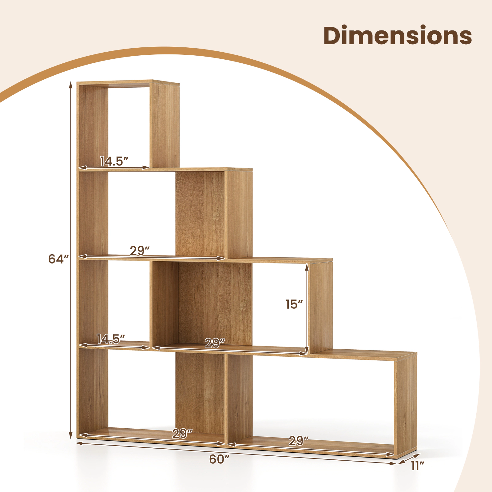 LJG 4-Tier Bookshelf Stair Bookcase with 6 Cubes Display Rack