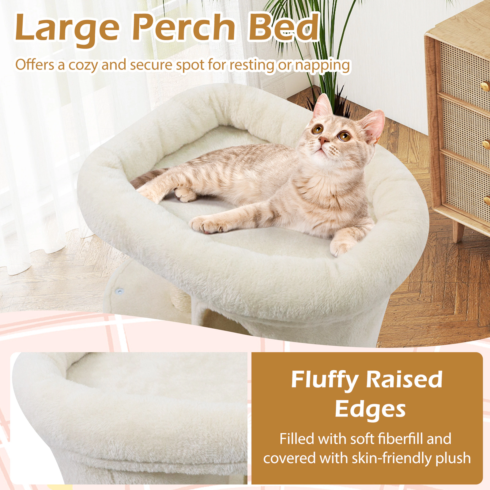 Glintex 26-Inch Cat Tower with Dual Condos and Fiberfill Raised-Edge Perch Bed