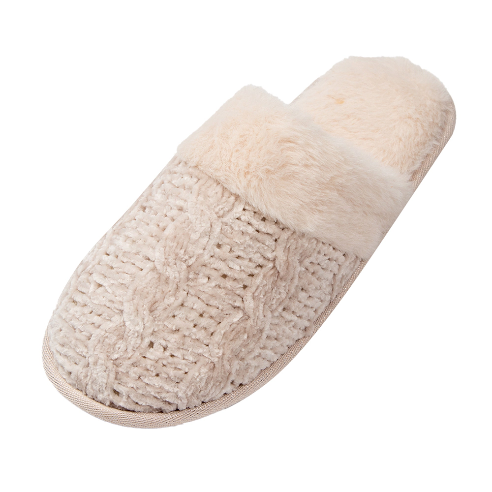 Roxoni Women’s Faux Fur Trim Clog Slippers with Sweater Knit Upper, Comfortable Indoor House Shoes