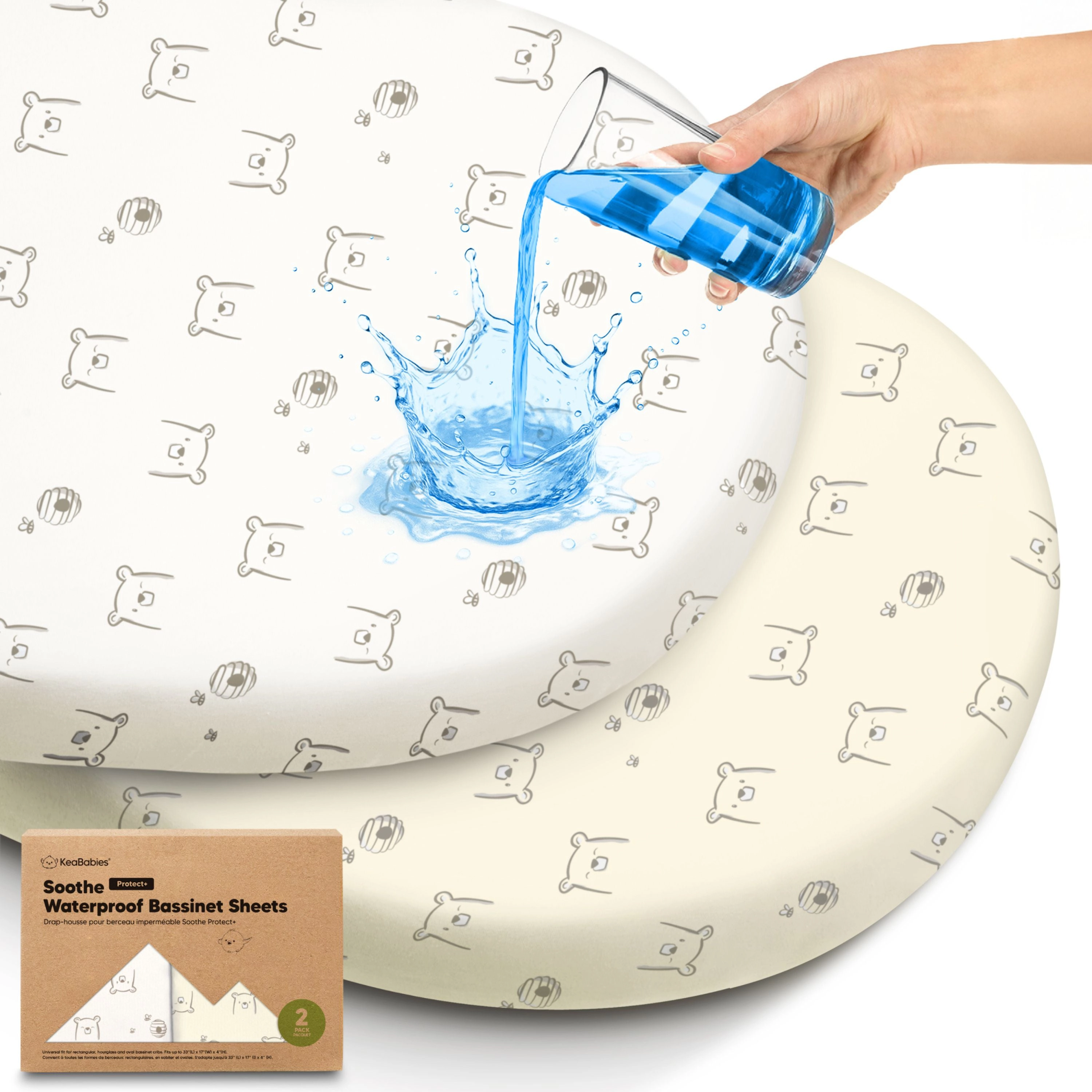 KeaBabies 2-Pack Soothe [Protect+] Waterproof Bassinet Sheets