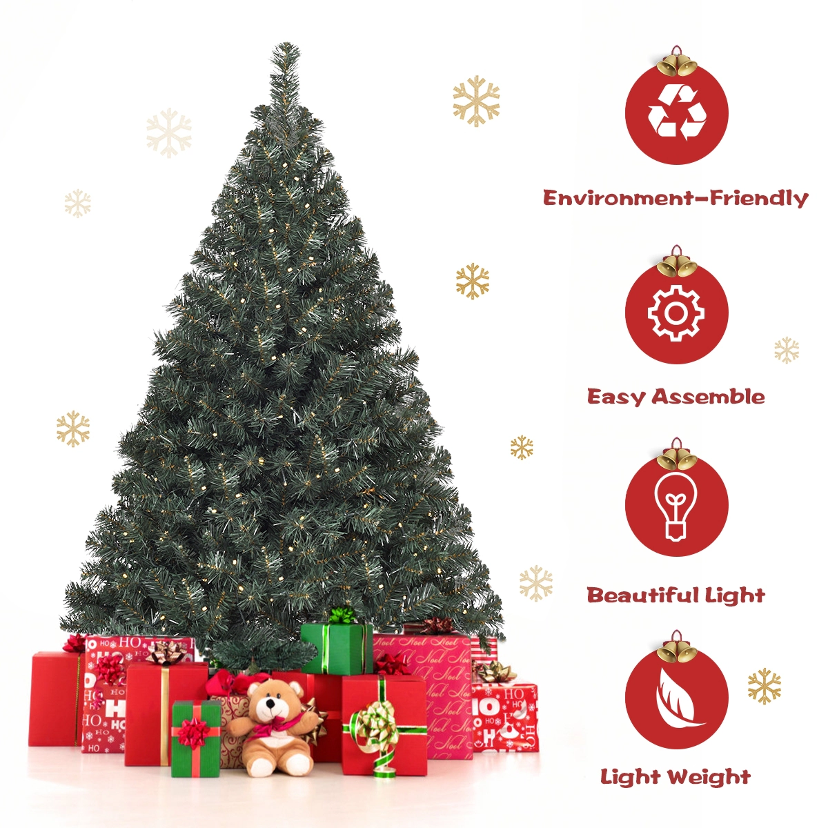 LJG 4.5 Feet PVC Pre-Lit Artificial Hinged Christmas Tree