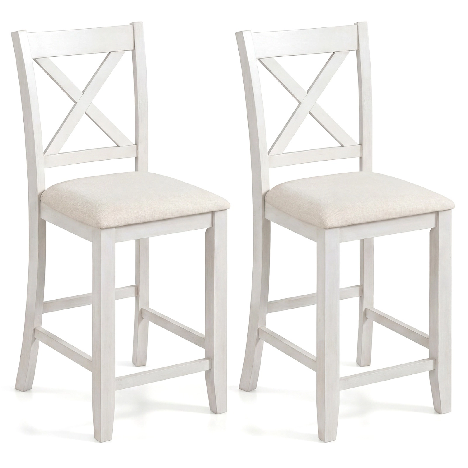 SUGIFT Slatted Back and Linen Cushion Set of 2 Modern Farmhouse Counter Height Stool