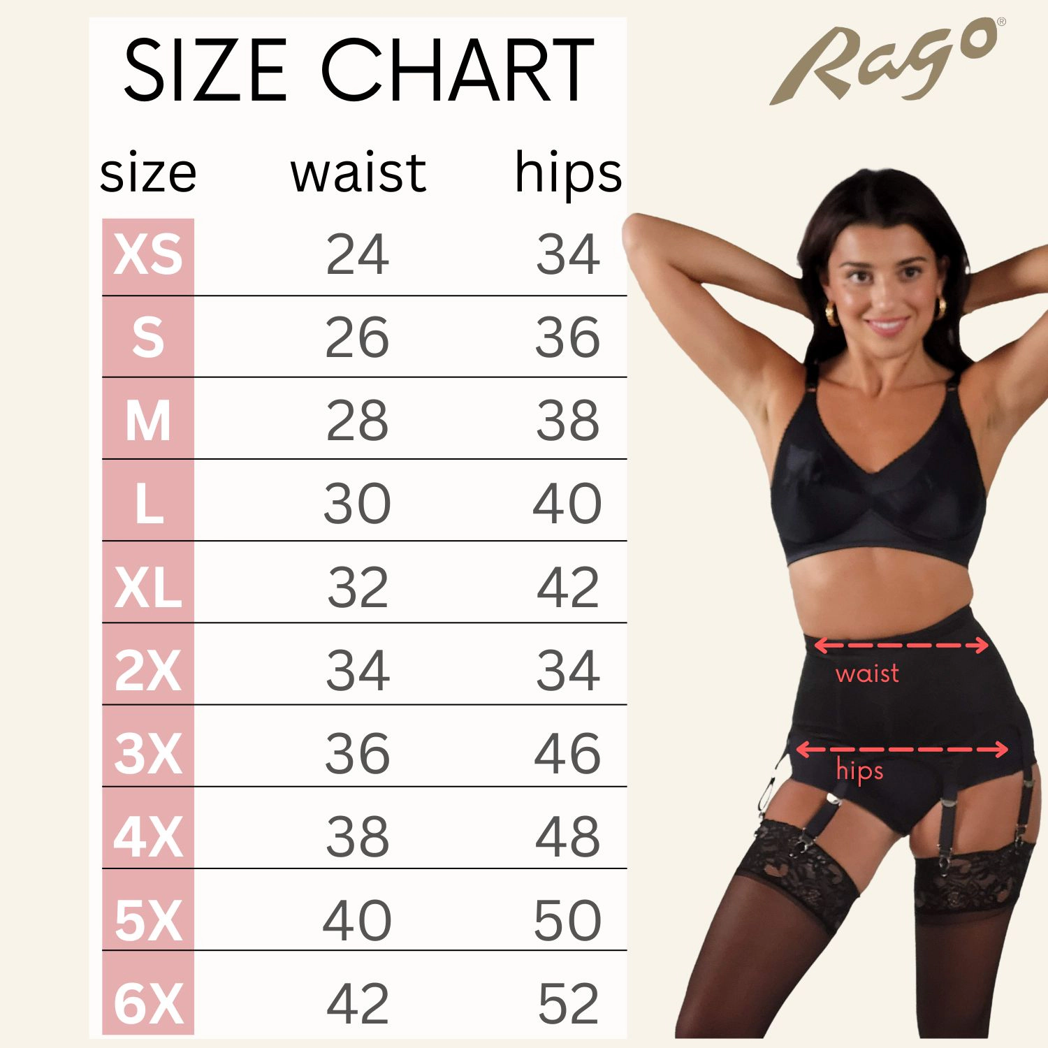 Rago Garter Belt | Six Metal Garters Moderate Shaping & Tummy Control Style 72522