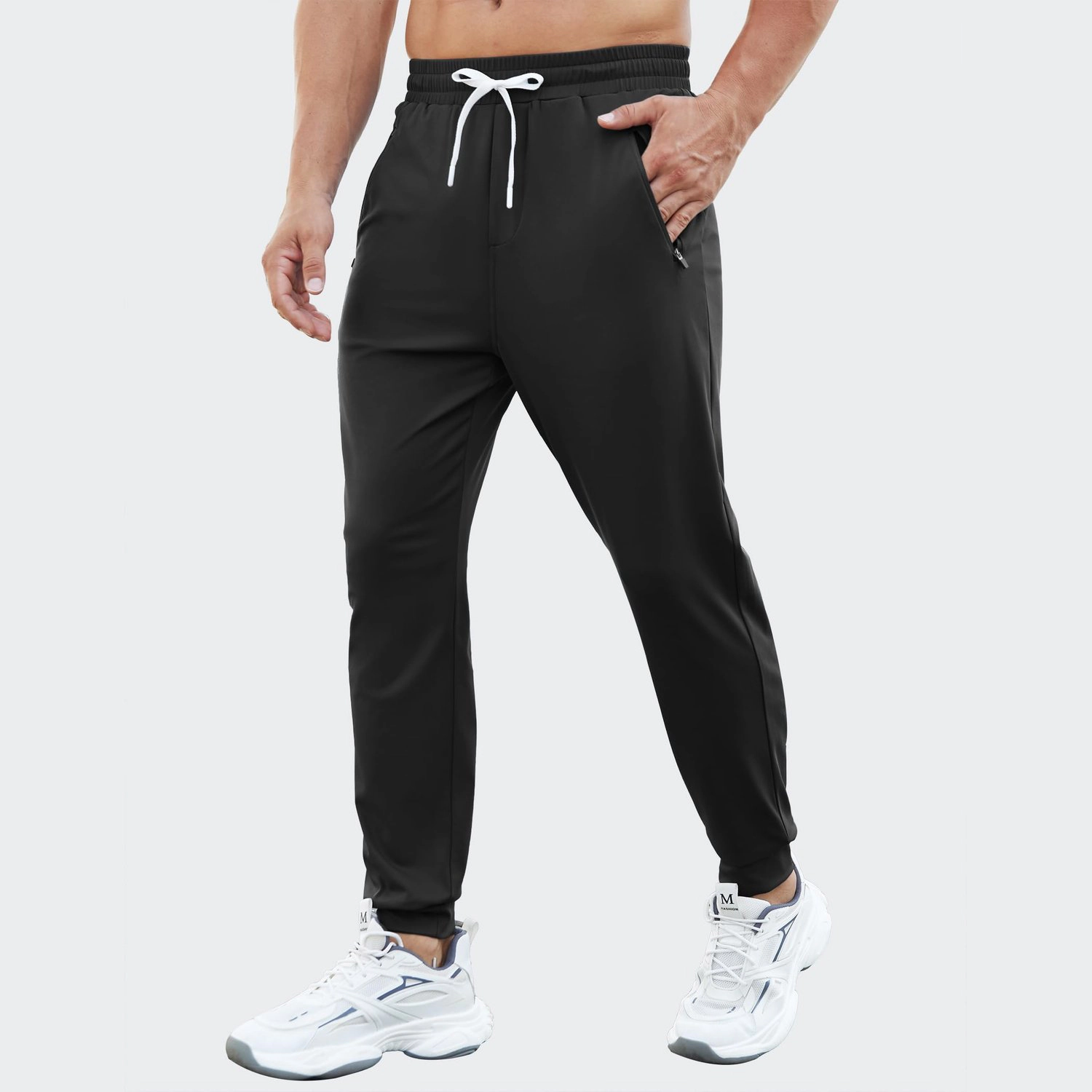 Pinspark Mens Light Gray Jogger Pants Solid Drawstring Zip Pockets Casual Sweatpants
