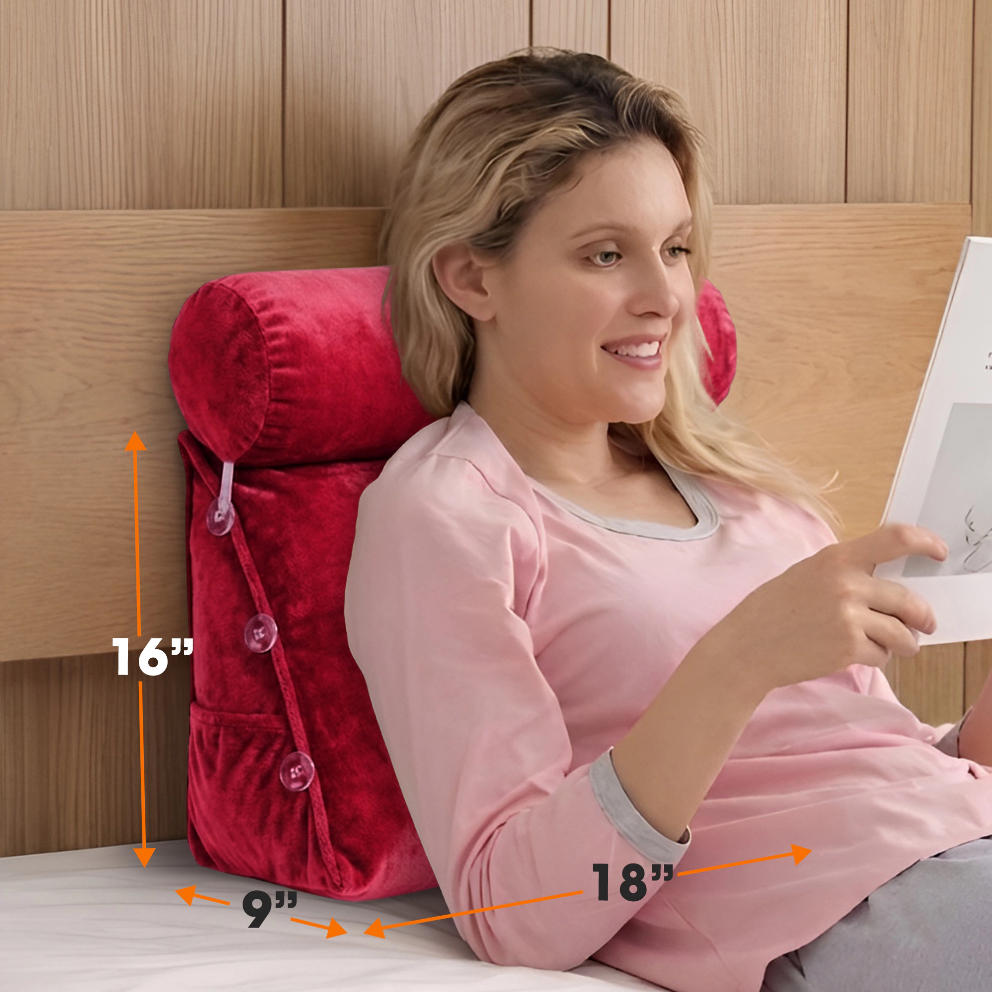 Cheer Collection Adjustable Wedge Reading Pillow with Detachable Bolster and Backrest Support