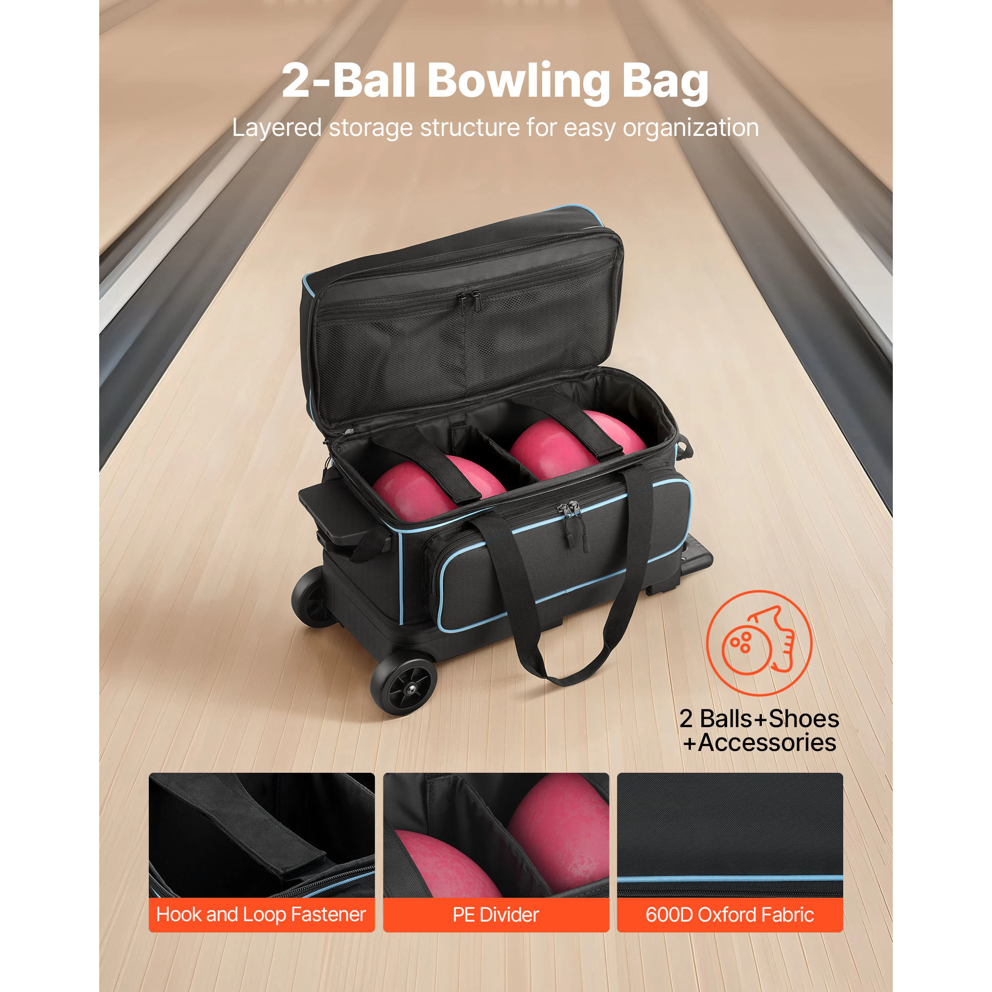 HONGGE Bowling Ball Bag, Roller Bag with Wheels