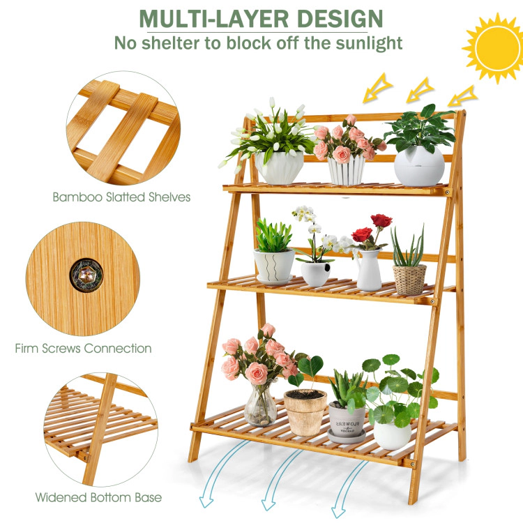 Hivvago 3-Tier Bamboo Fold able Plant Stand with Display Shelf Rack
