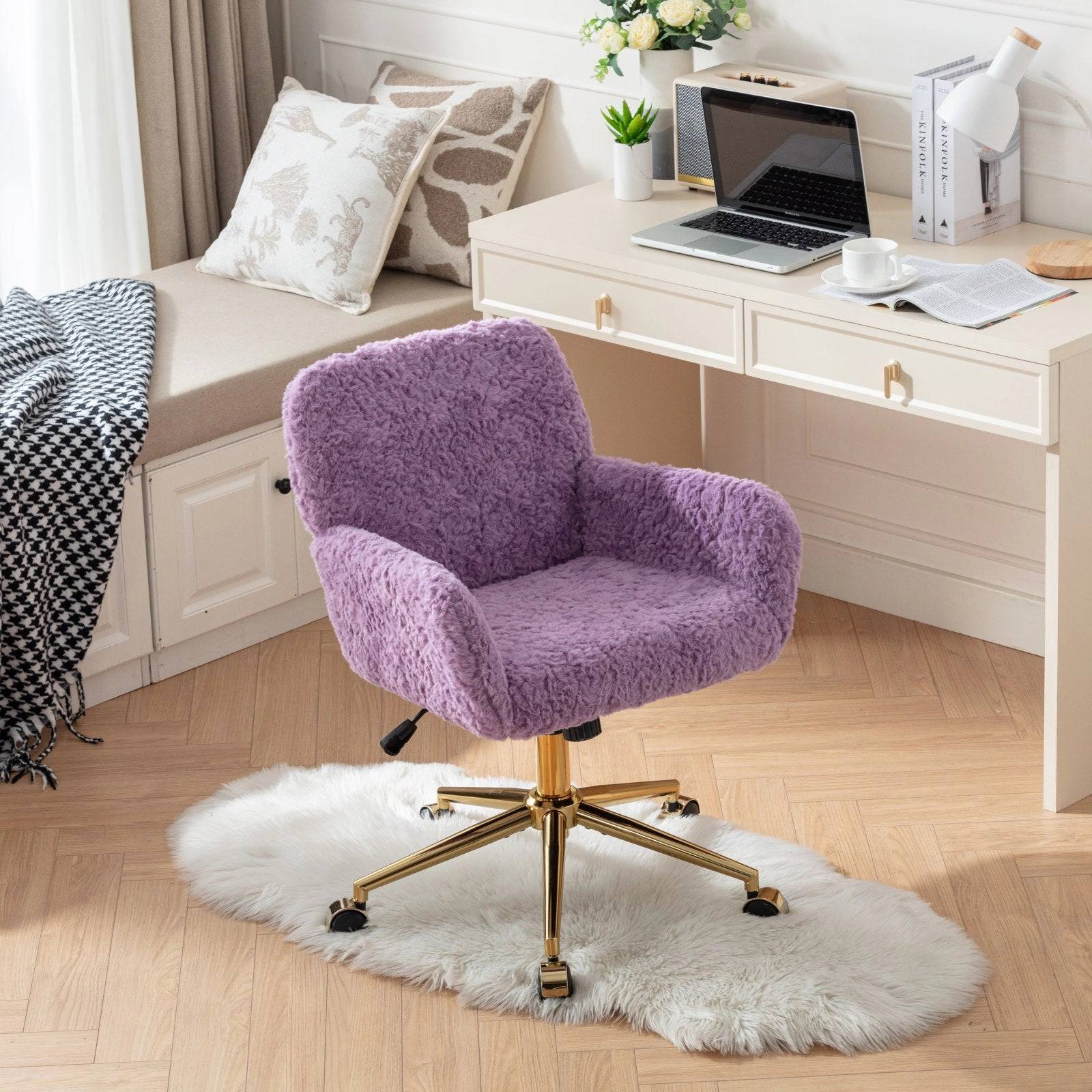 Platinum-Level Office Chairs Violet Velvet Swivel Chair, A&A Furniture Gold Base, 40° Tilt