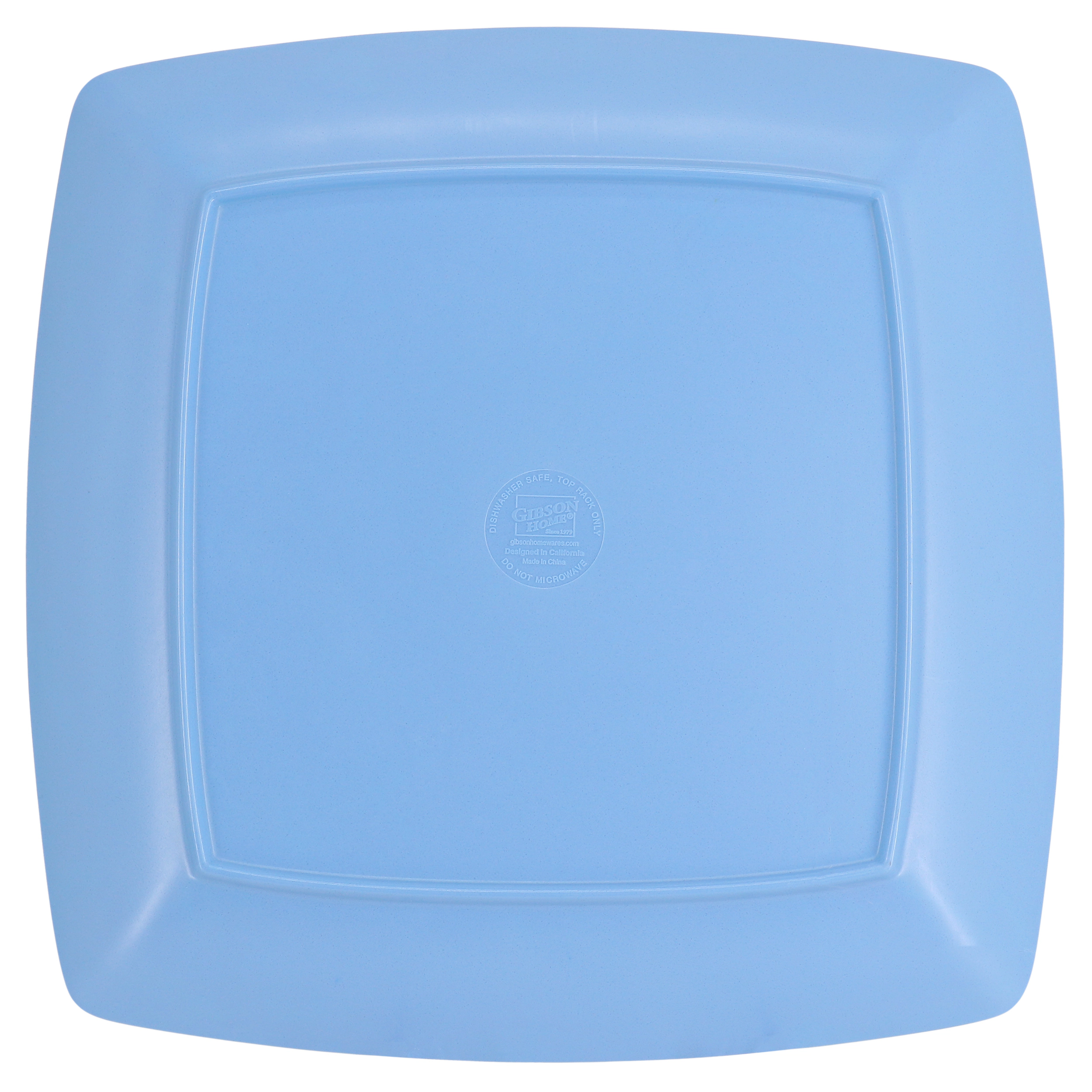 Gibson Home Grayson 4 Piece 10.5 Inch Square Melamine Dinner Plate Set in Assorted Blue
