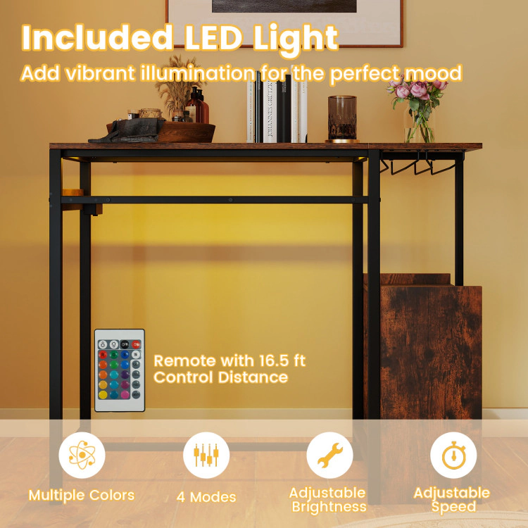 Hivvago Rectangular Bar Table With Charging Station And Led Light