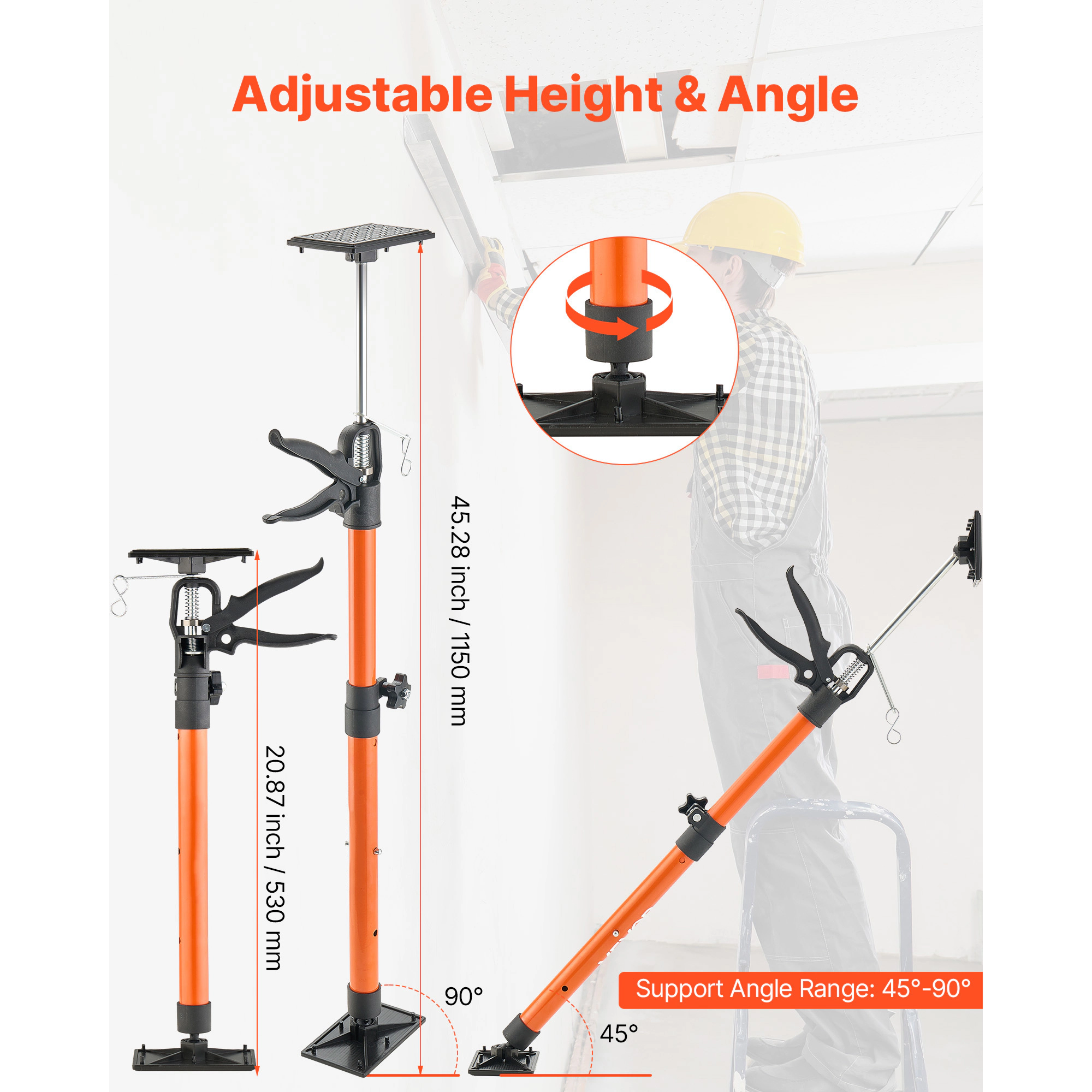 HONGGE Cabinet Jack Support Pole Steel Telescopic Quick Support Rod Adjustable 3rd Hand System for Installing Cabinets