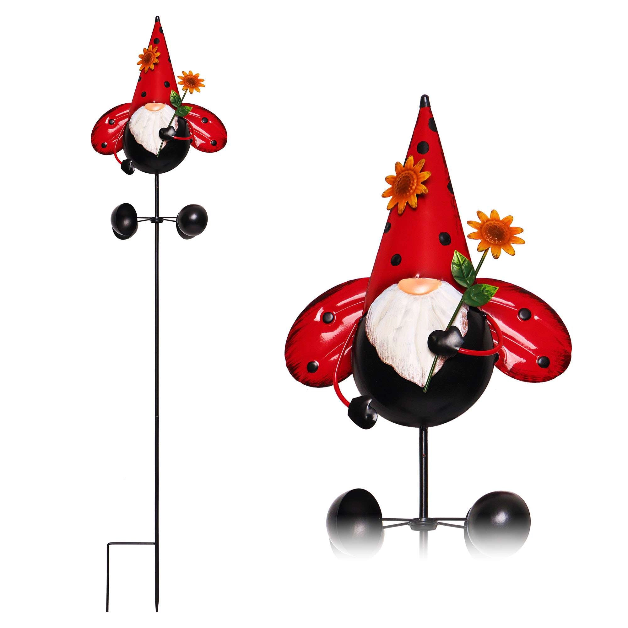 G128 48in Metal Gnome Wind Spinner Stake - 360° Swivel Garden Statue, Rust-Proof Painted Yard Decor