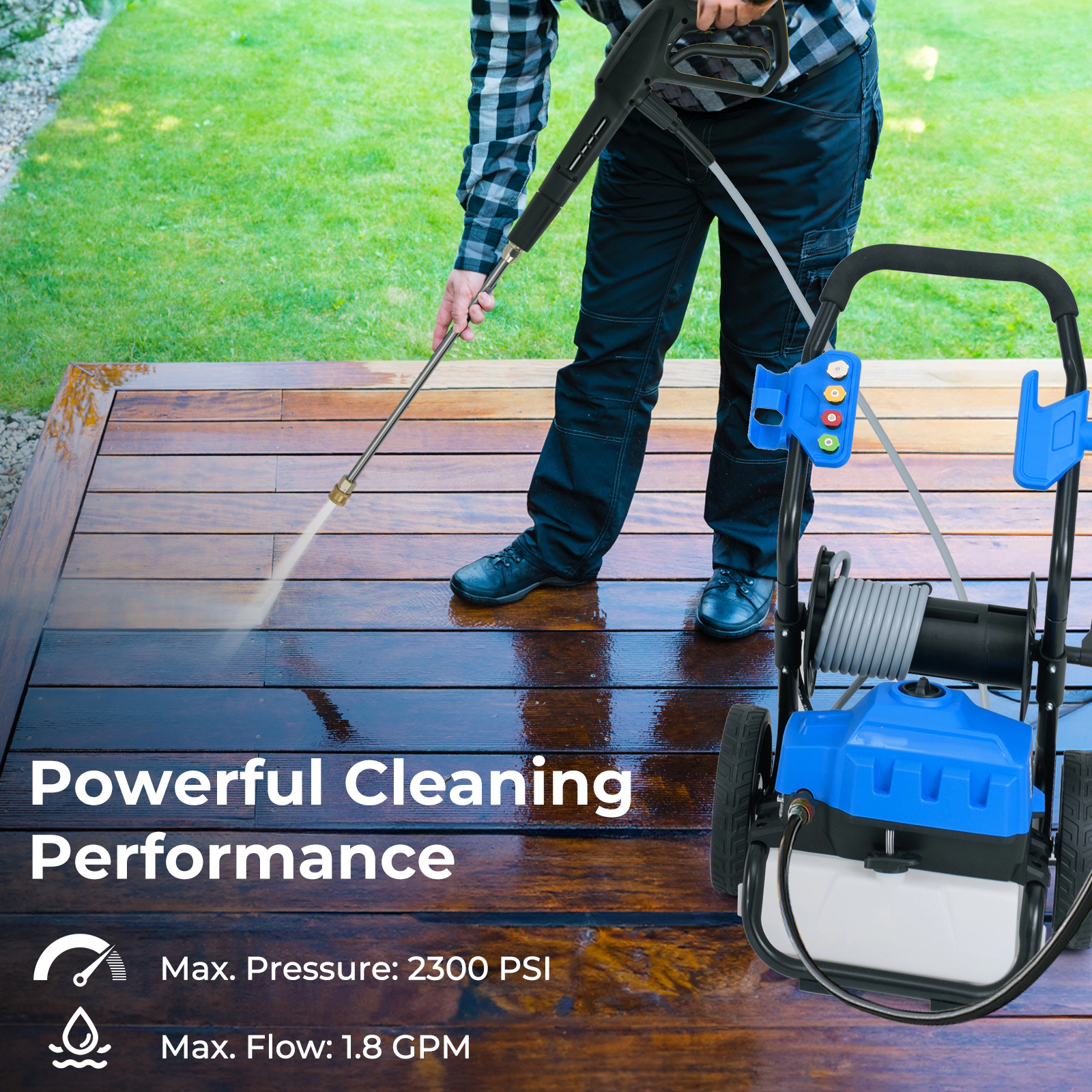 LJG 2300 PSI 1.8 GPM Electric Pressure Washer with Wheels and 5 Quick Connect Nozzles