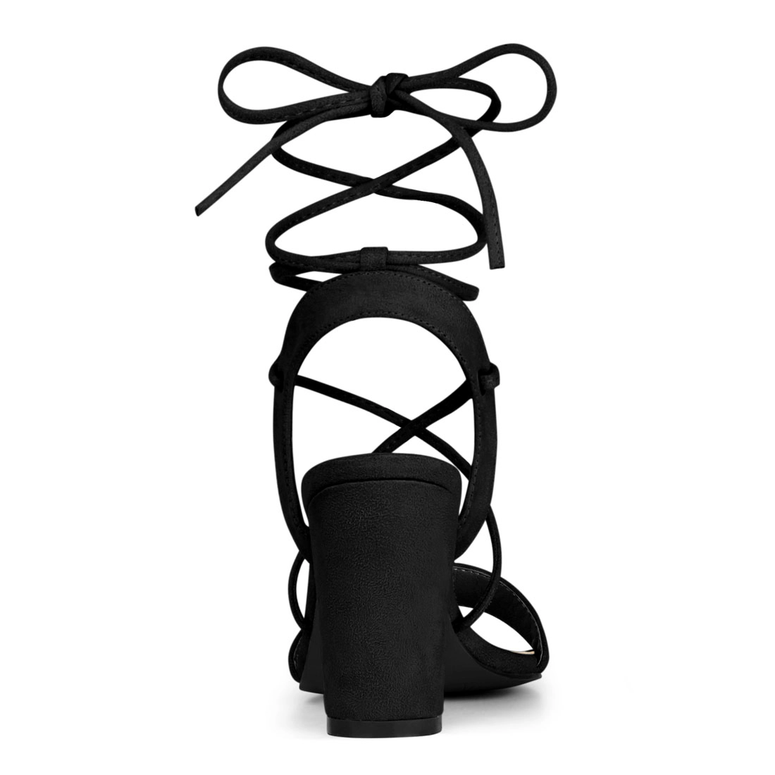 BLISSFUL STEP Women Faux Suede Lace Up Block High Heels Slingback Sandals