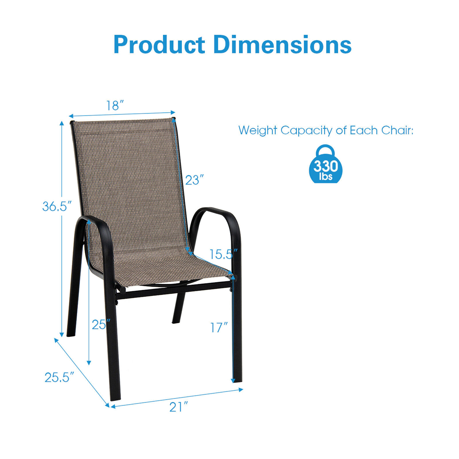 LJG 6 Pieces Patio Stackable Dining Chairs with Curved Armrests and Breathable Fabric