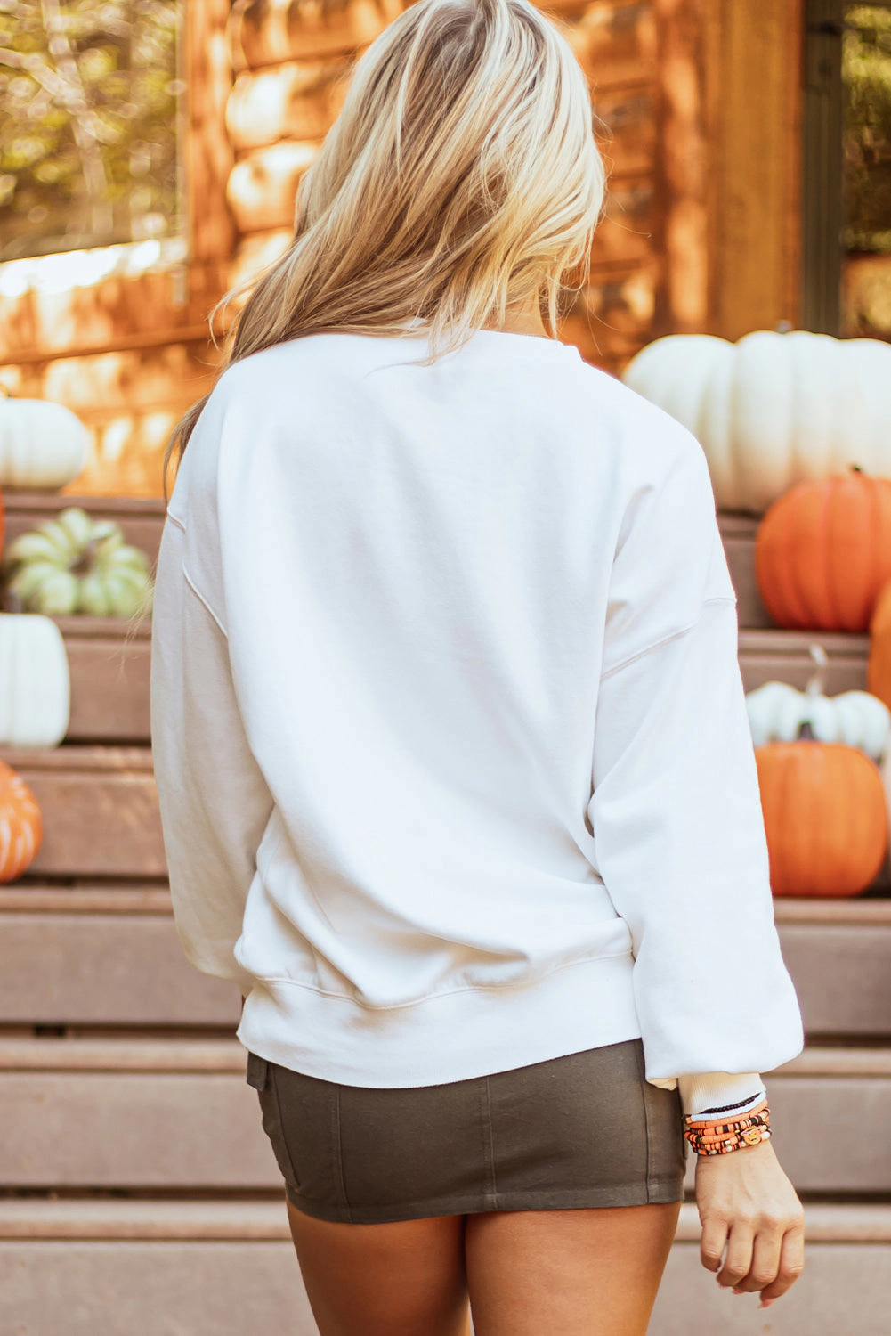 Threaded Pear Women's Blair Halloween Pumpkin Patched Pullover Sweatshirt