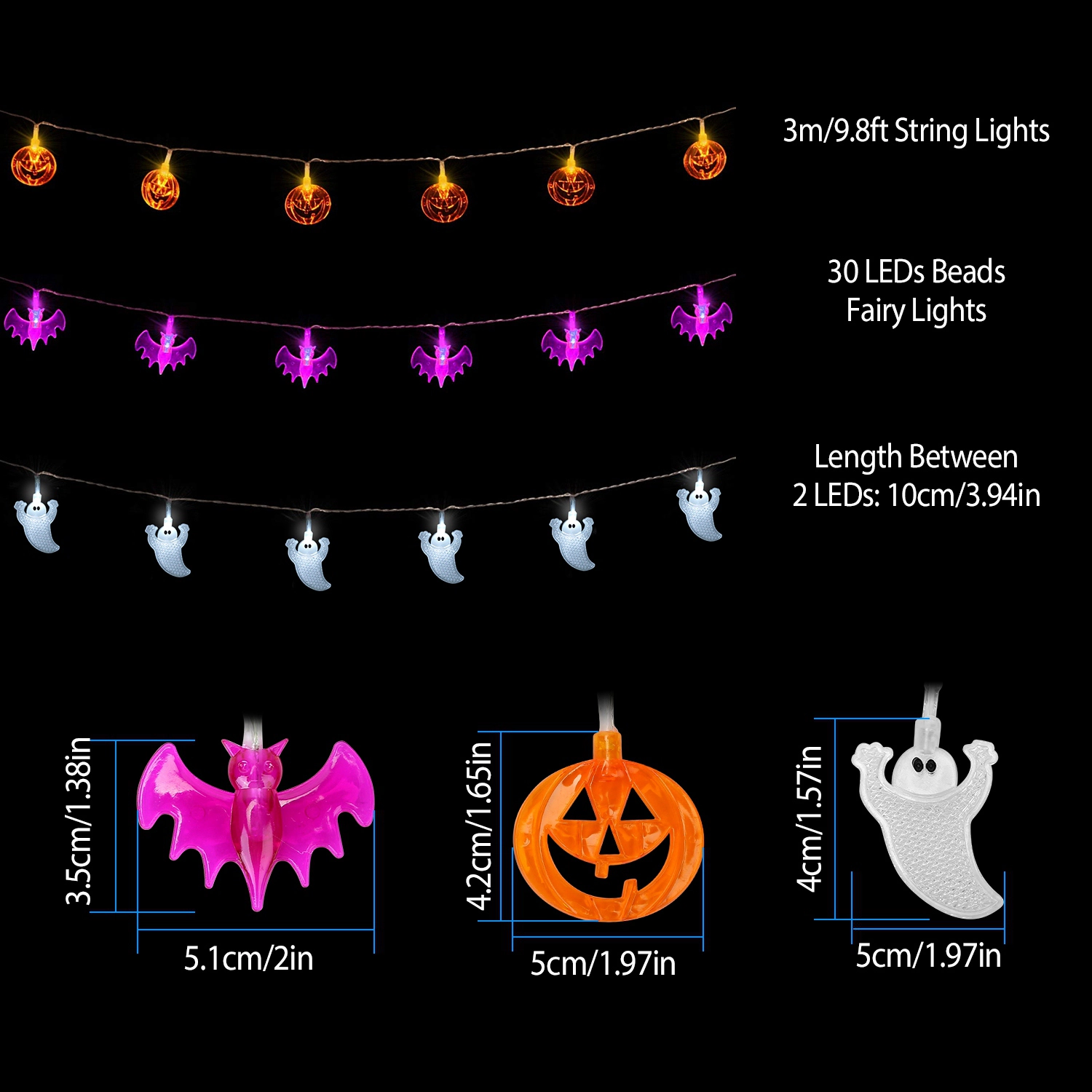 GBruno LED Ghost String Lights 30-Bulb 9.8ft