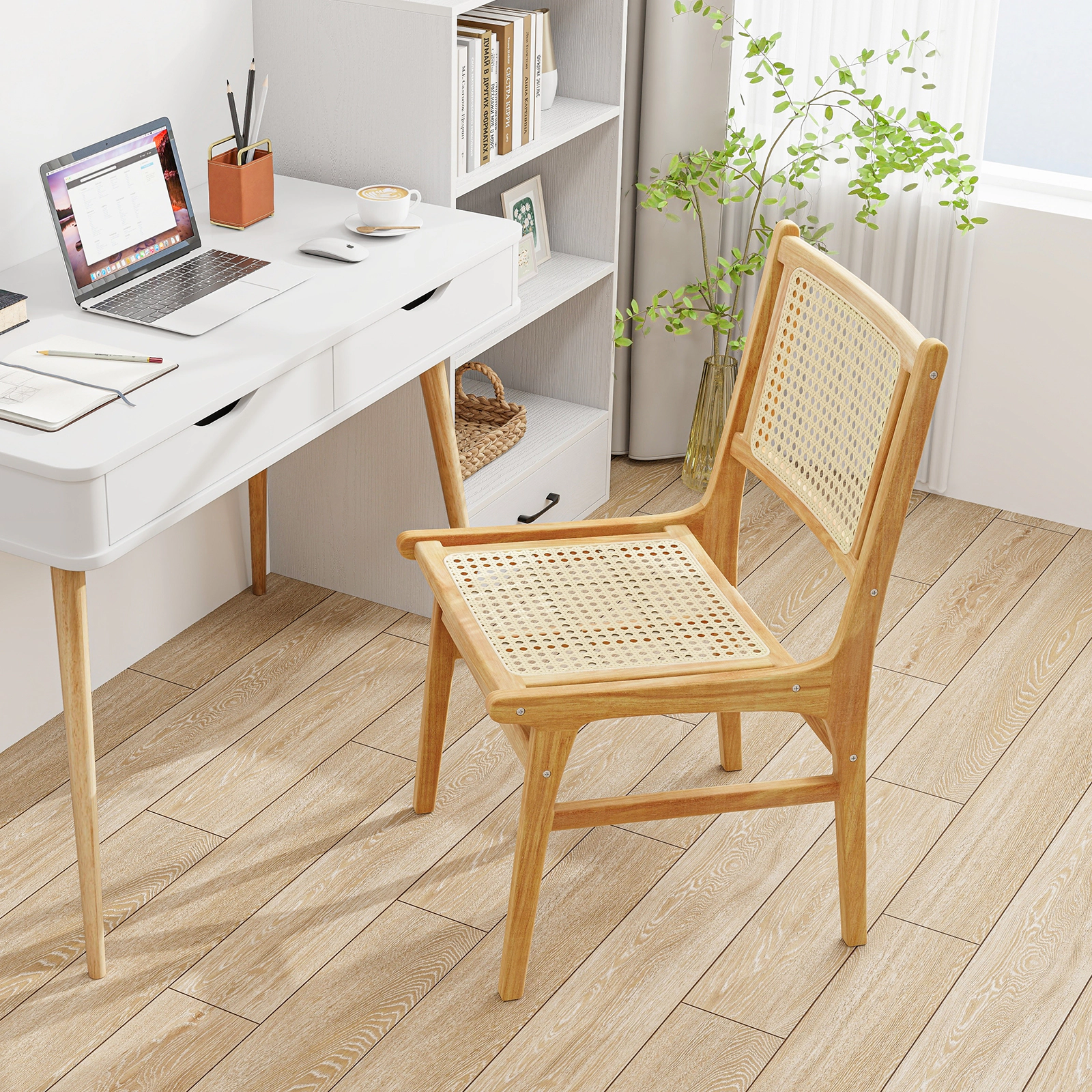 LJG Rattan Dining Chair with Natural Cane Woven Backrest and Teak Wood Frame