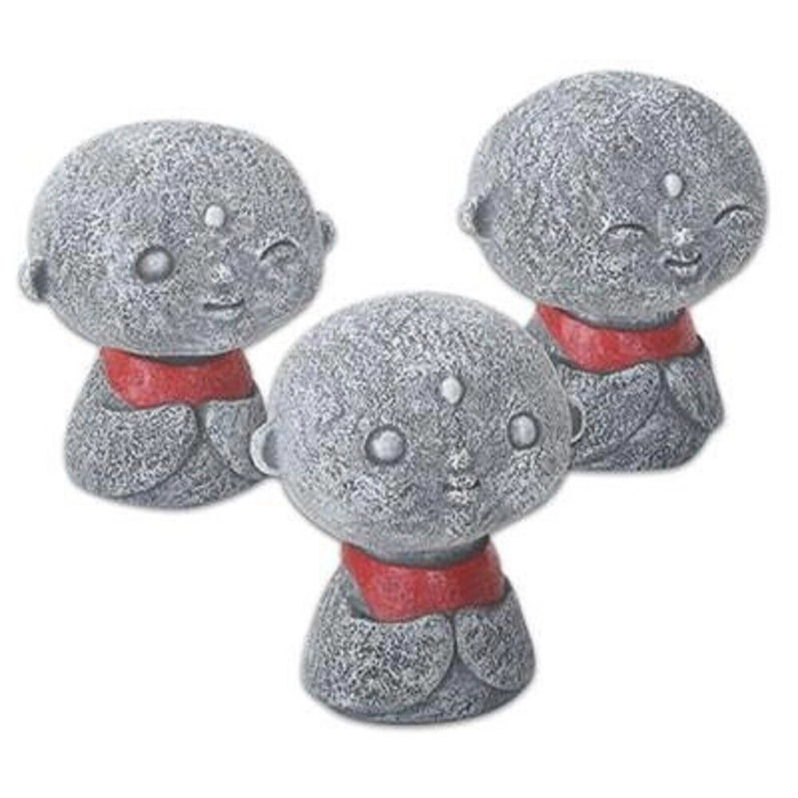 Pacific Giftware Jizo Monks with Red Bibs Figurines Set of 3 Buddhism Ksitigarbha Bodhisattva 2.5 inch