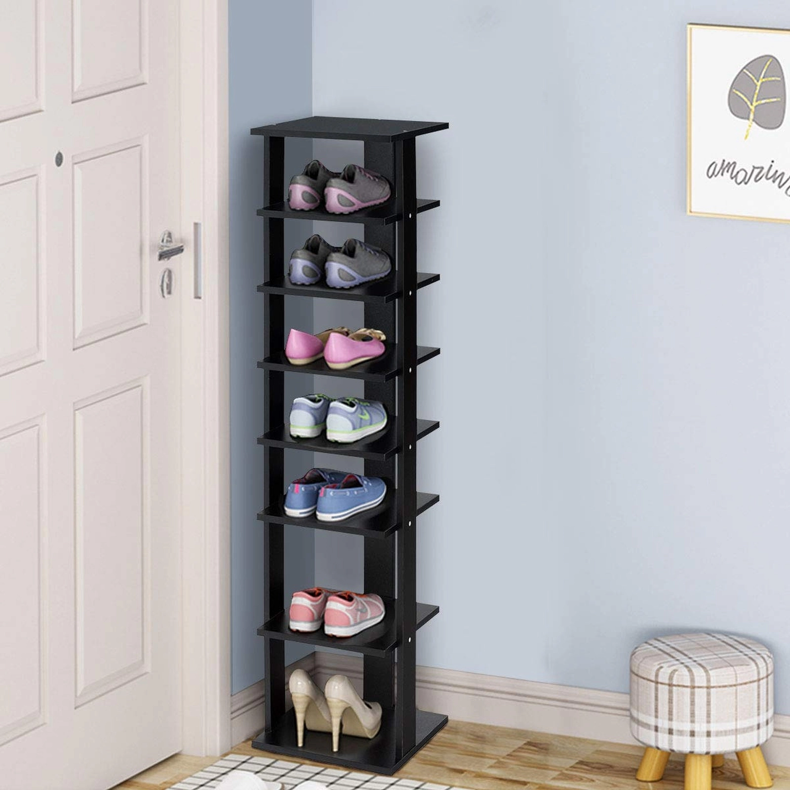 SUGIFT 7-Tier Free Standing MDF Shoe Rack Storage Shelves 43.5-in Tall Black
