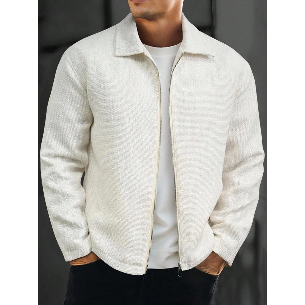 Ravishing Formax Mens Solid Color Zipper Placket Casual Overcoat White Lightweight