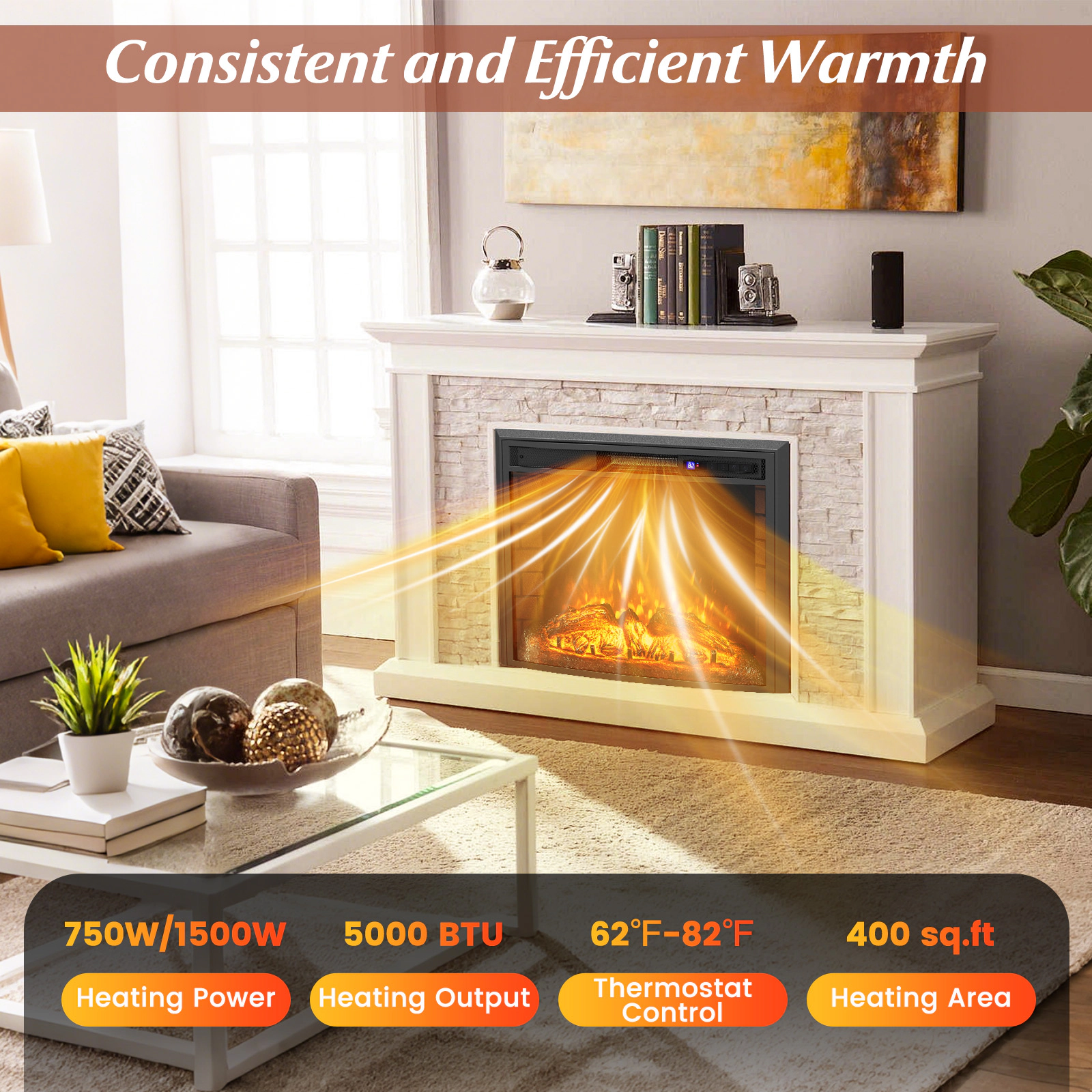 SlickBlue 1500W Recessed Electric Fireplace for Rooms Up to 400 Sq Ft
