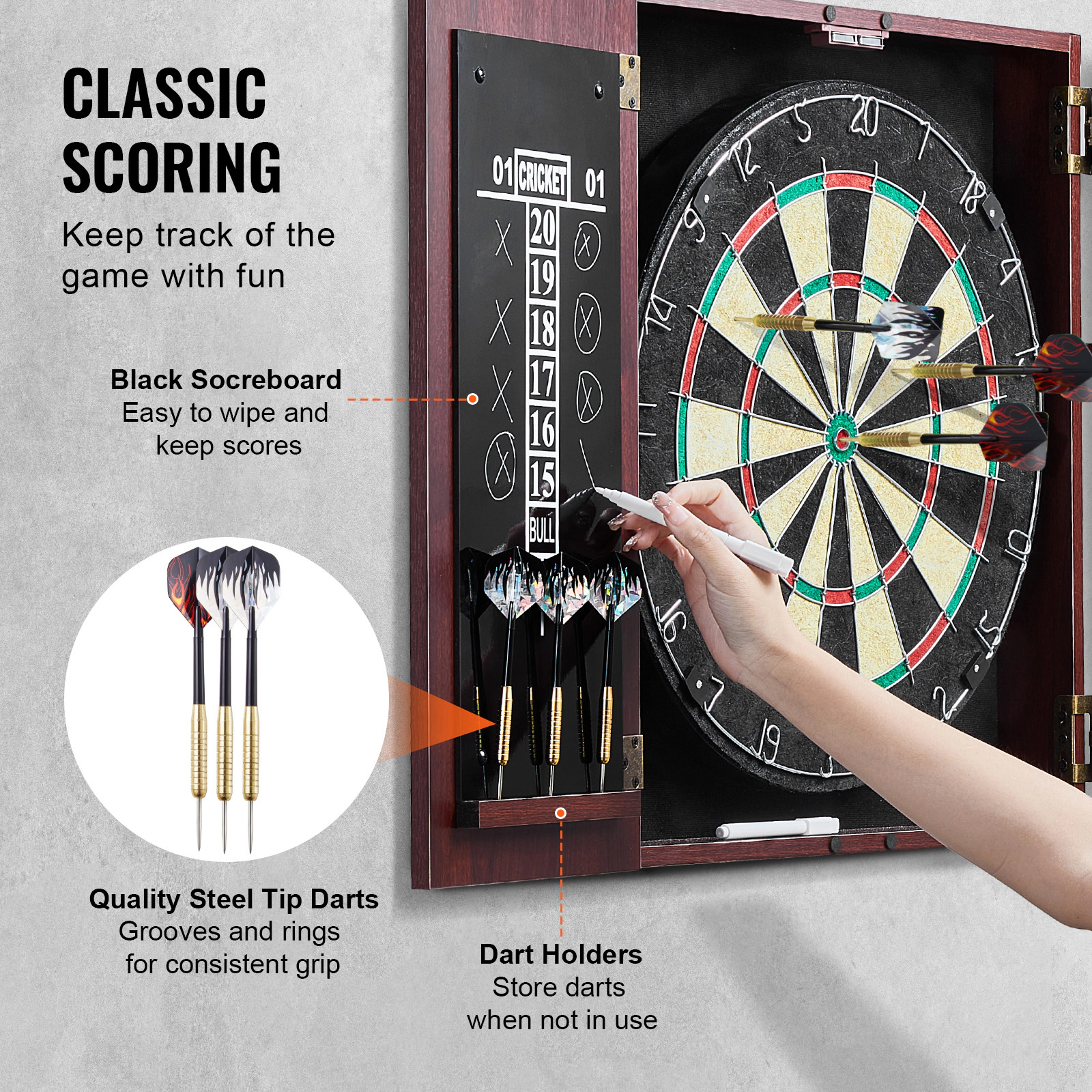 HONGGE Dartboard and Cabinet Set Ready-to-Play Bundle with Hideaway Cabinet, Easy Assembly