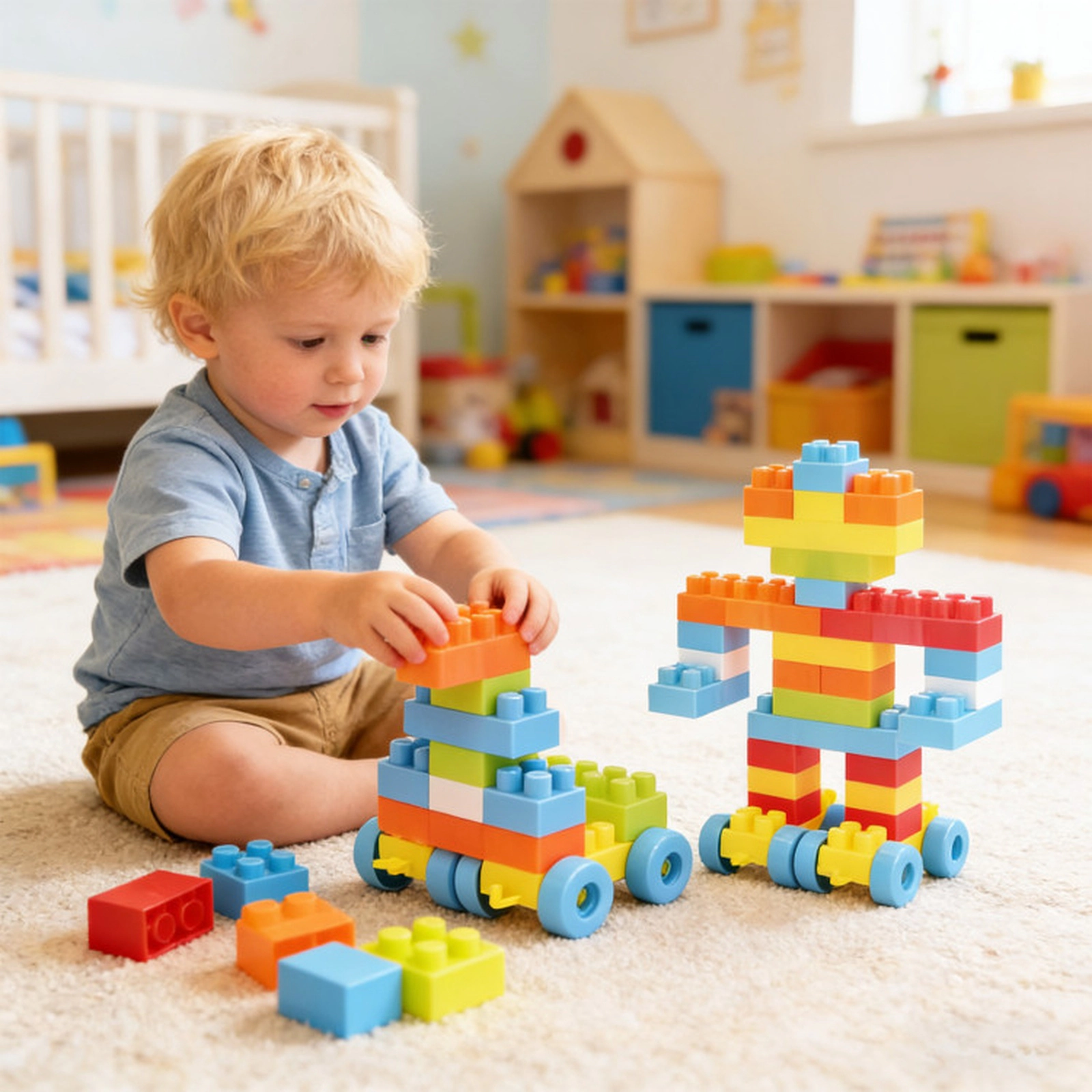 SUGIFT 150-Piece STEM Montessori Toddler Building Blocks Toy Set with Wheel Packs and Carry Handle Box
