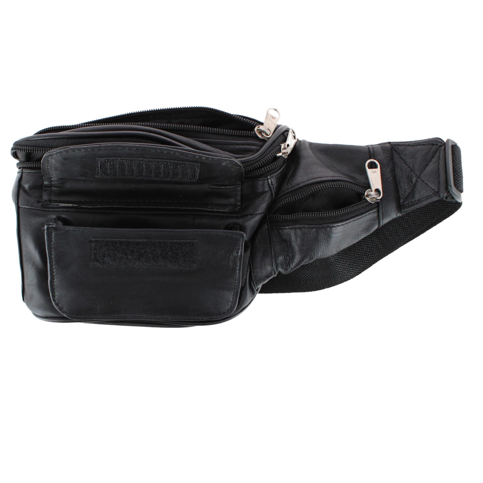 CTM Unisex Lambskin Leather Fanny Pack with Multiple Compartments