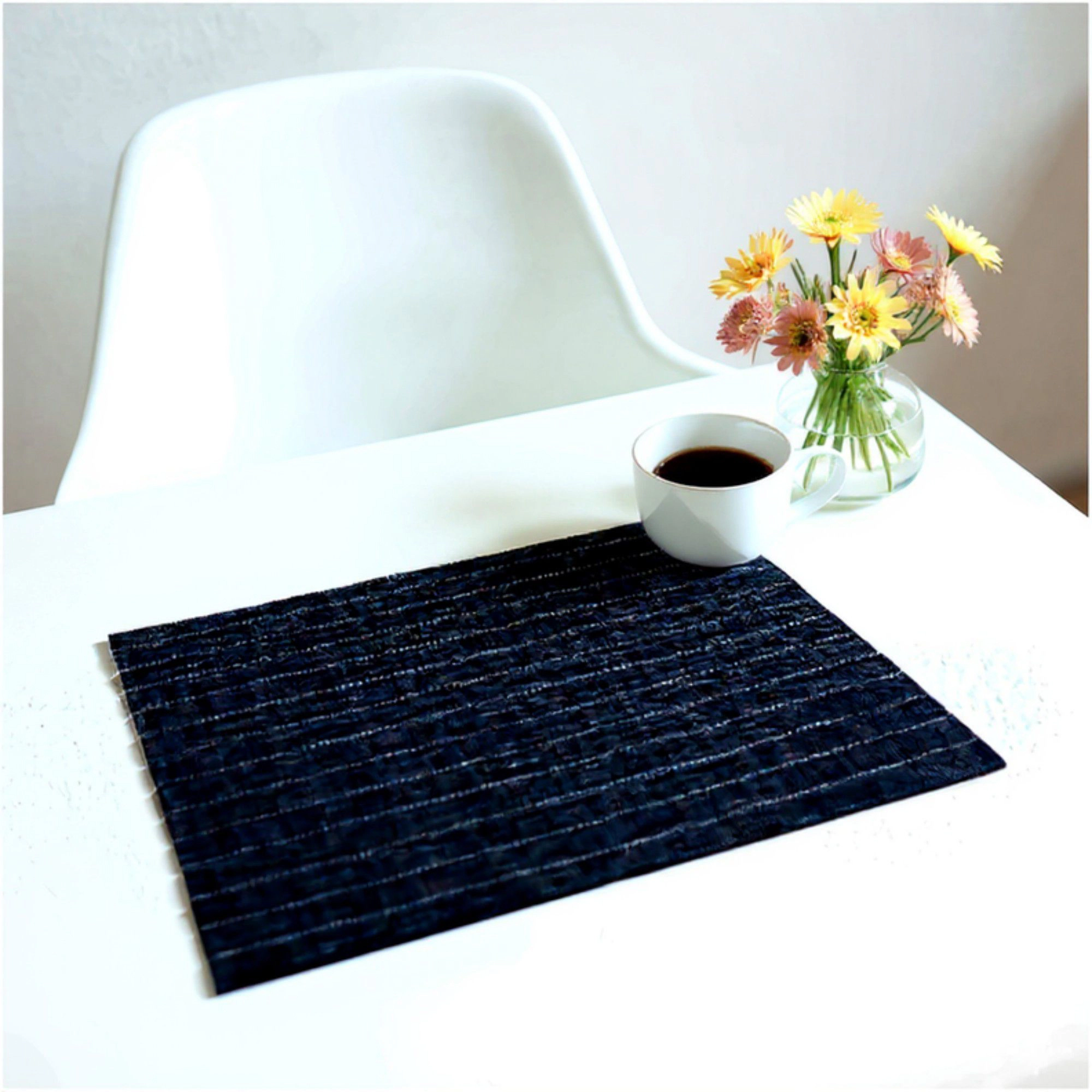 Alilang Unisex 2-Piece Rectangular Woven Placemat with Subtle Horizontal Stripe Texture