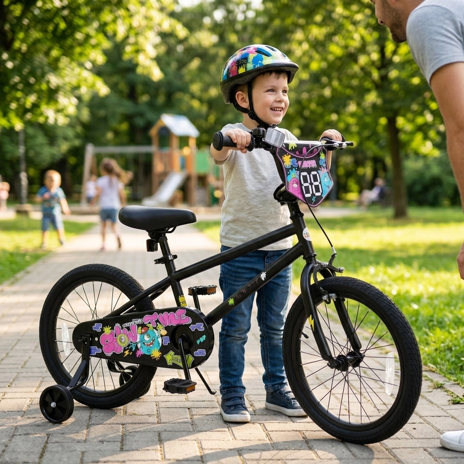 18-in Kids Bike with Kickstand Training Wheels and Coaster Brake for Ages 4-8 Rider Height 47.2-in to 59.1-in Bicycle