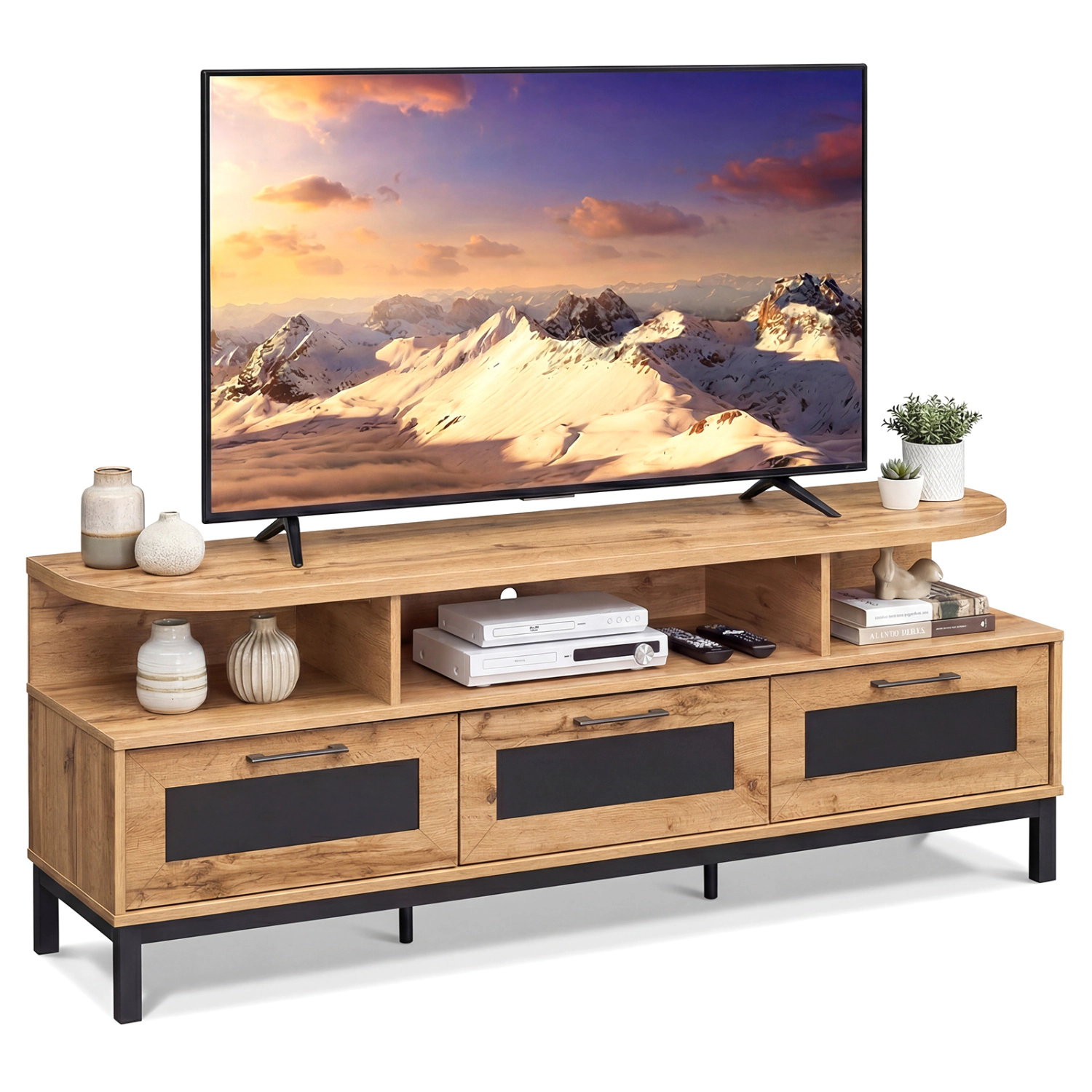 Glintex 63-Inch Entertainment Center with 3 Drawers and 3 Compartments