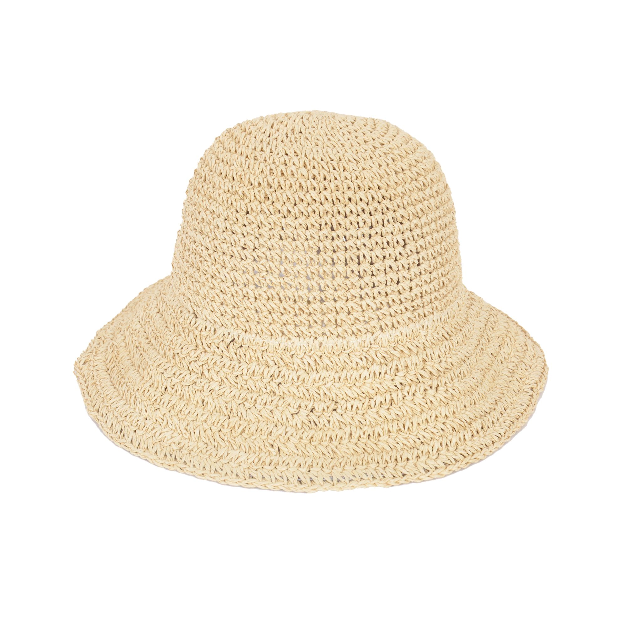 Anna-Kaci Women's Crochet Raffia Sun Hat with Wide Brim and Bow Detail Foldable Summer Beach