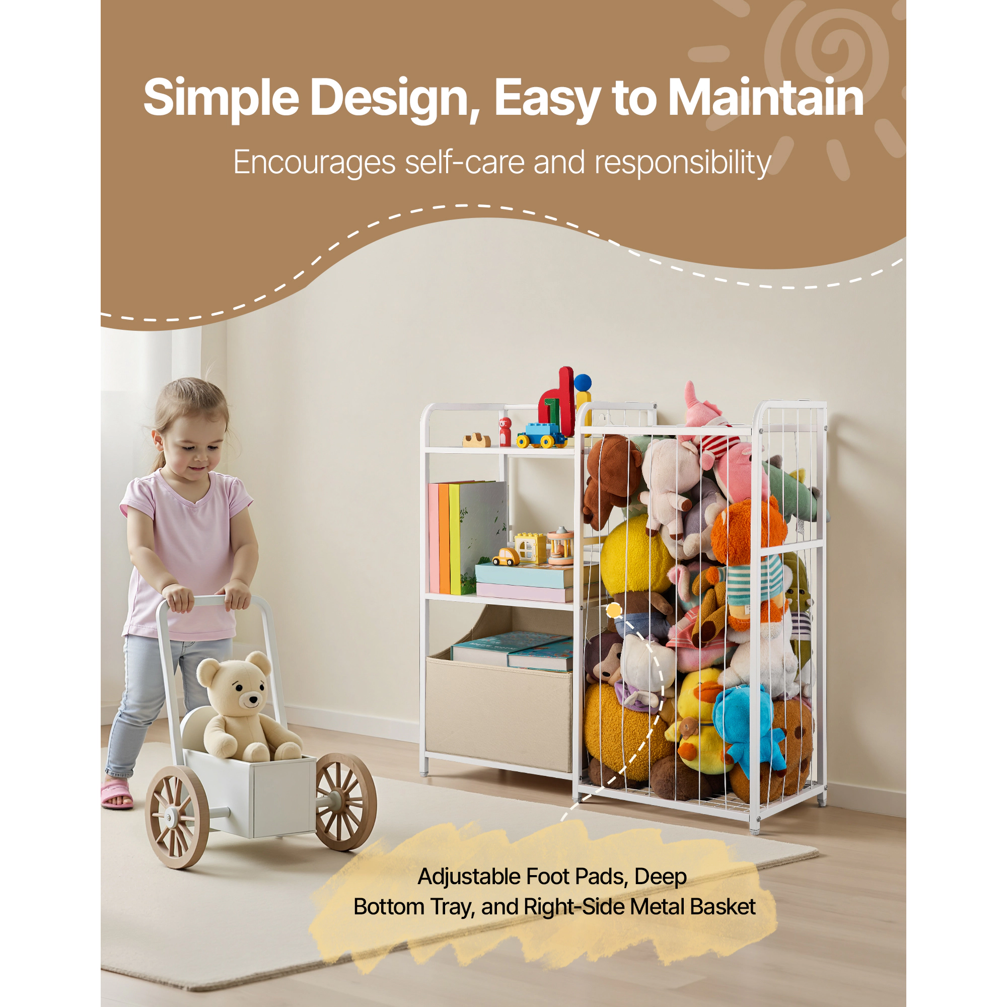 HONGGE Kids Bookshelf and Toy Storage Organizer for Kids Room