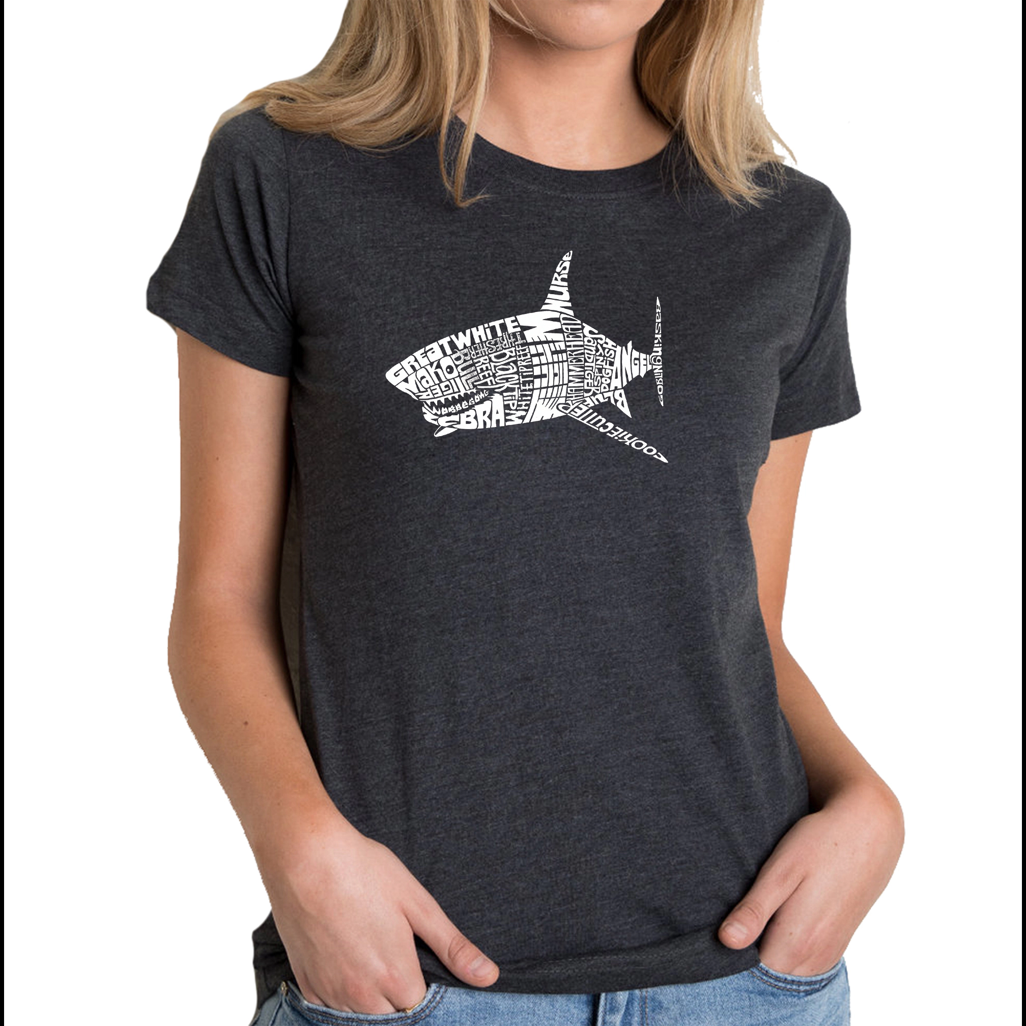 LA Pop Art Women's Cotton/Poly Blend Word T-Shirt - Species Of Shark