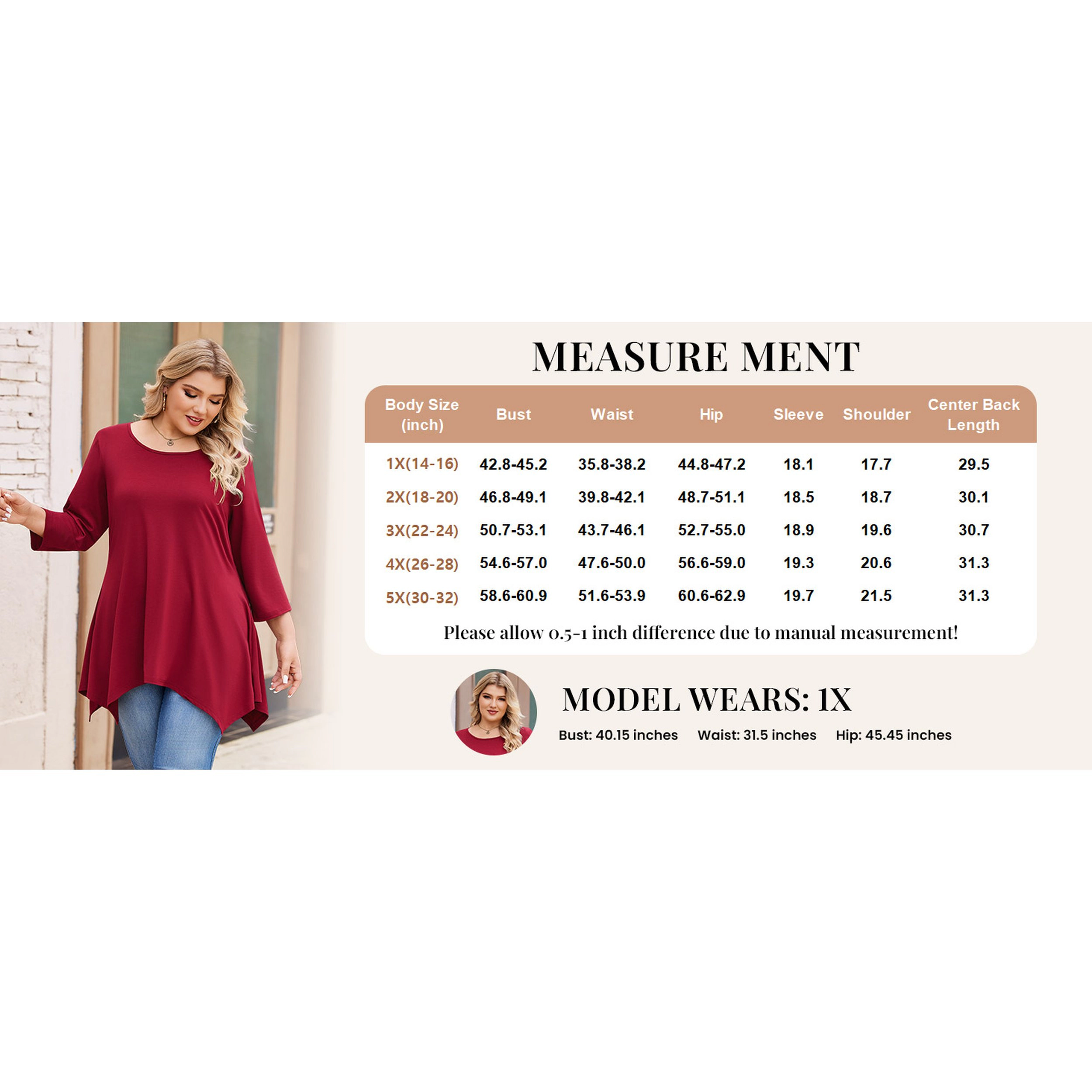 Zeagoo Women Loose Fit Three Quarter Sleeve Tunic Top