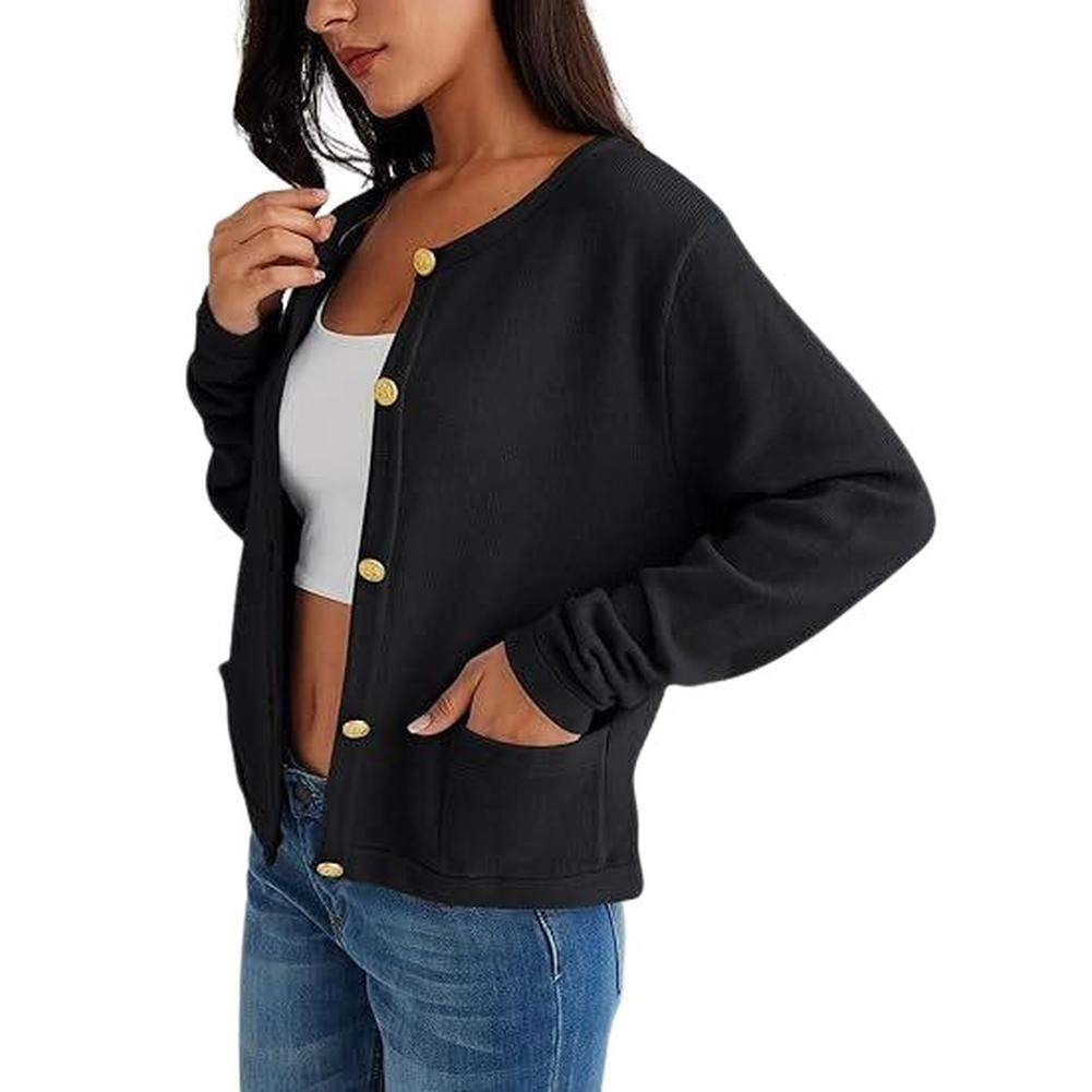 KOJOOIN Women's Open Front Cardigans Button Striped Sweater Long Sleeve Fall Knit Outerwear