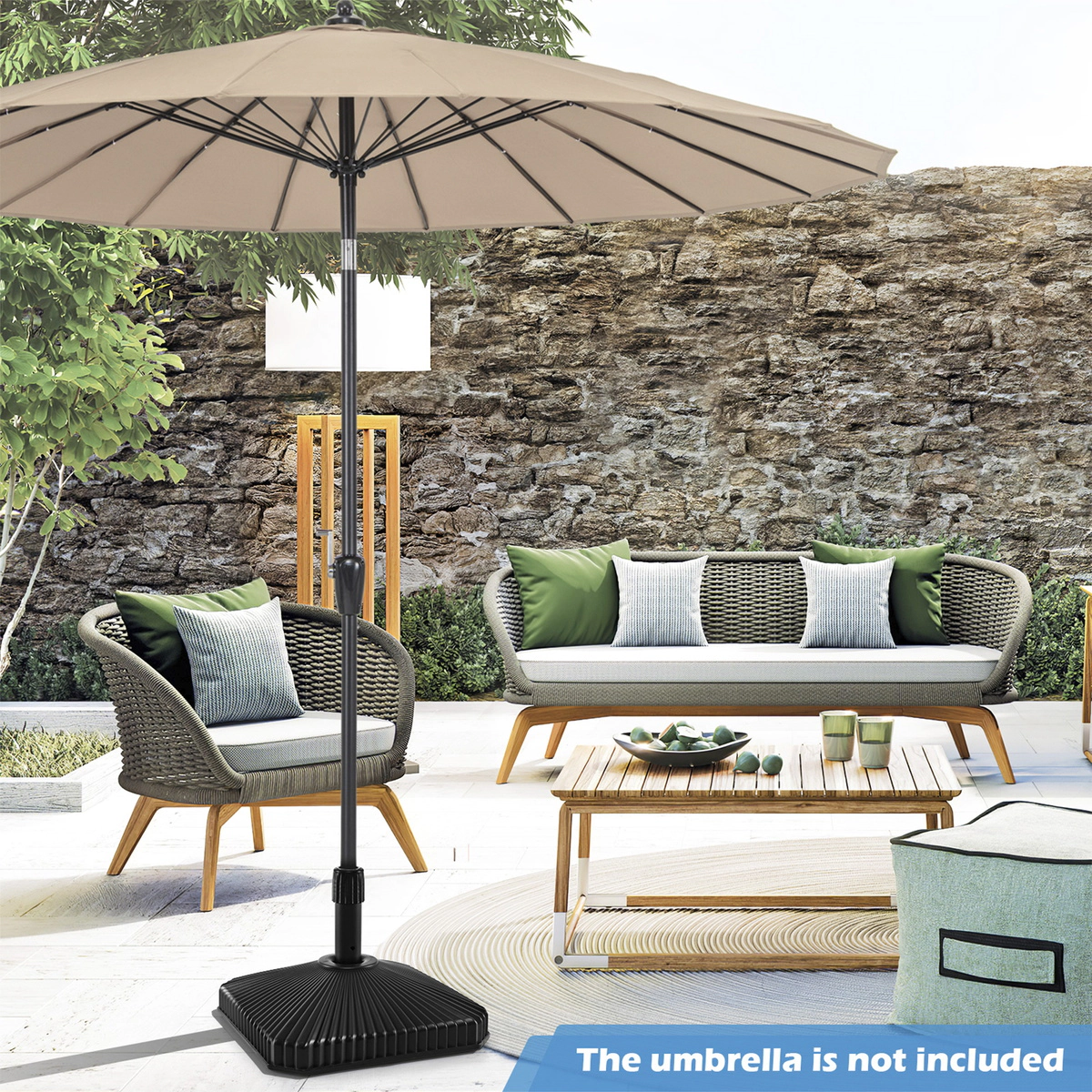 SUGIFT Black Shell Texture and 3 Coupler Sizes 17.5-in Square Fillable Umbrella Base