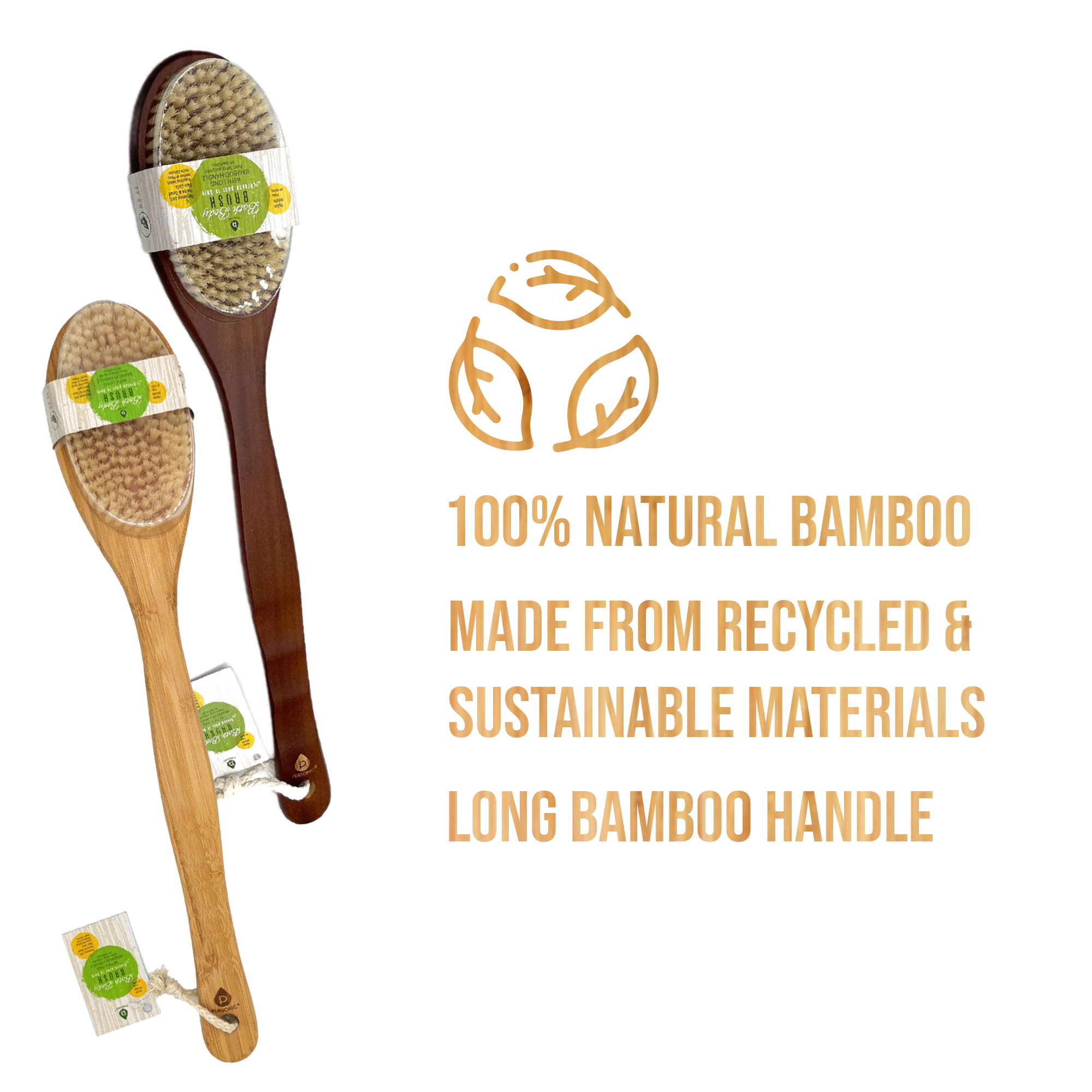 Pursonic Unisex Eco-Friendly Bamboo Bath Body Brush 4-Piece Family Pack with Long Handle