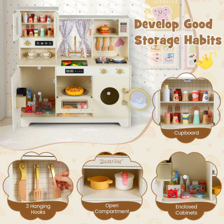 Hivvago Wooden Toy Kitchen Playset with 14 Accessories for Aged 3+ Years