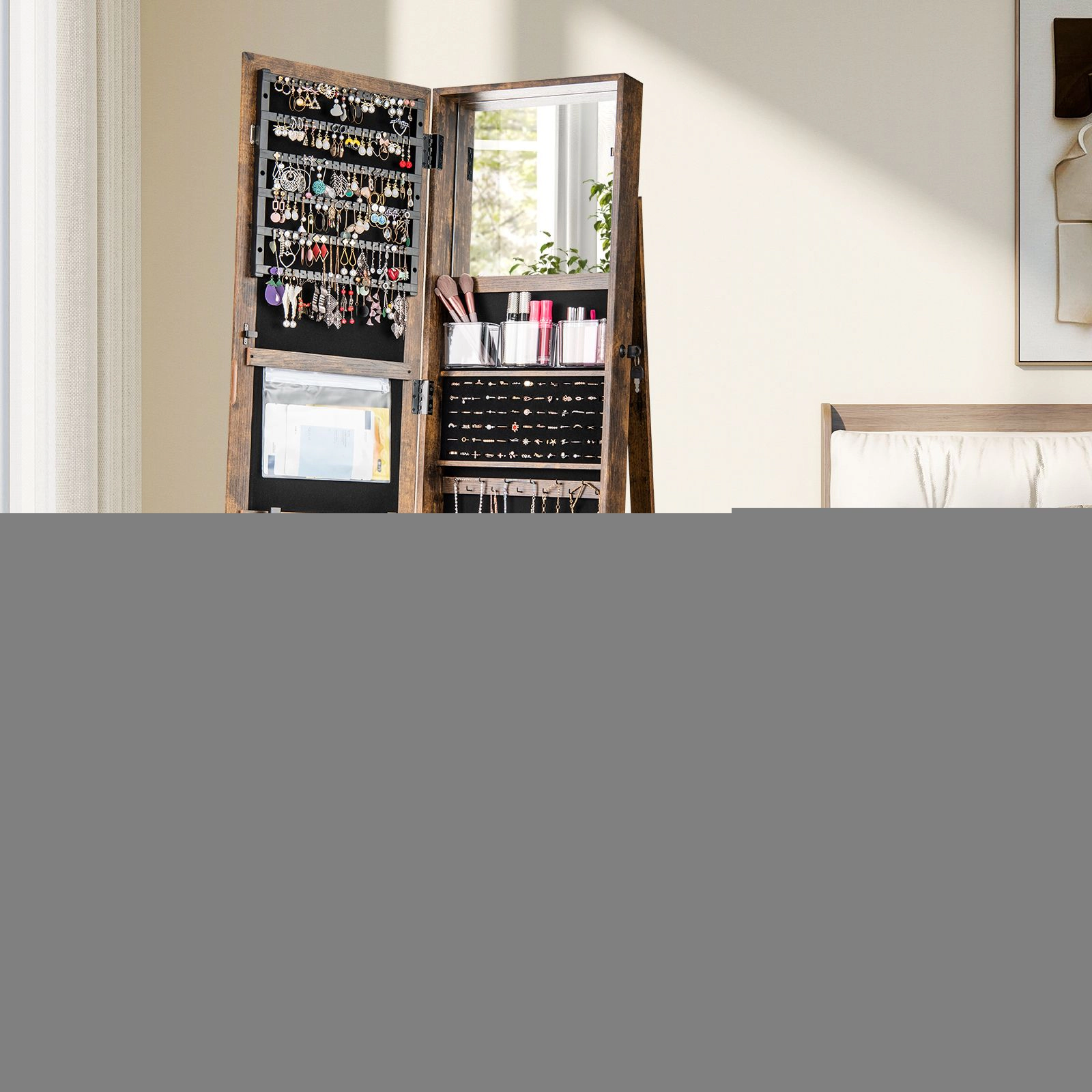 SlickBlue Women's 3-in-1 Swivel Jewelry Armoire with Full-Length Mirror