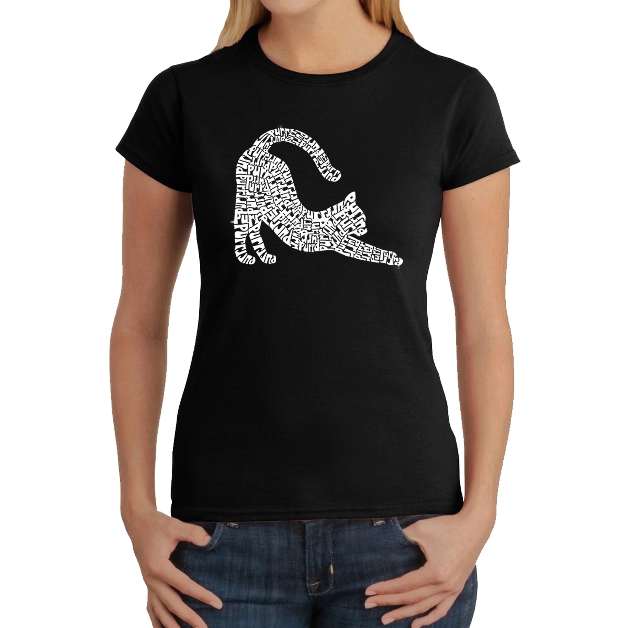 LA Pop Art Women's Word T-Shirt - Stretching Cat
