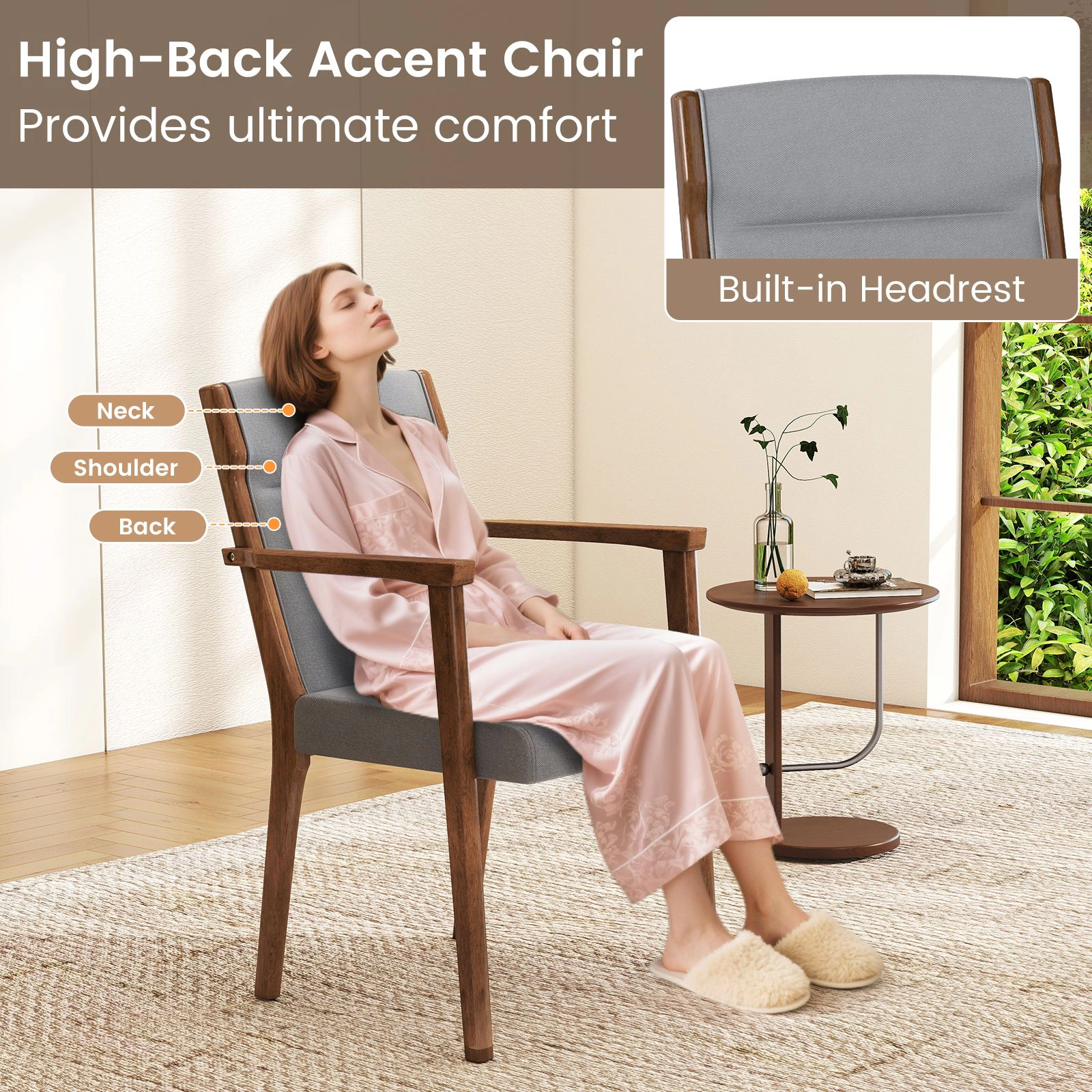 SlickBlue Set of 2 Wooden Accent Chairs with High Back & Soft Cushion