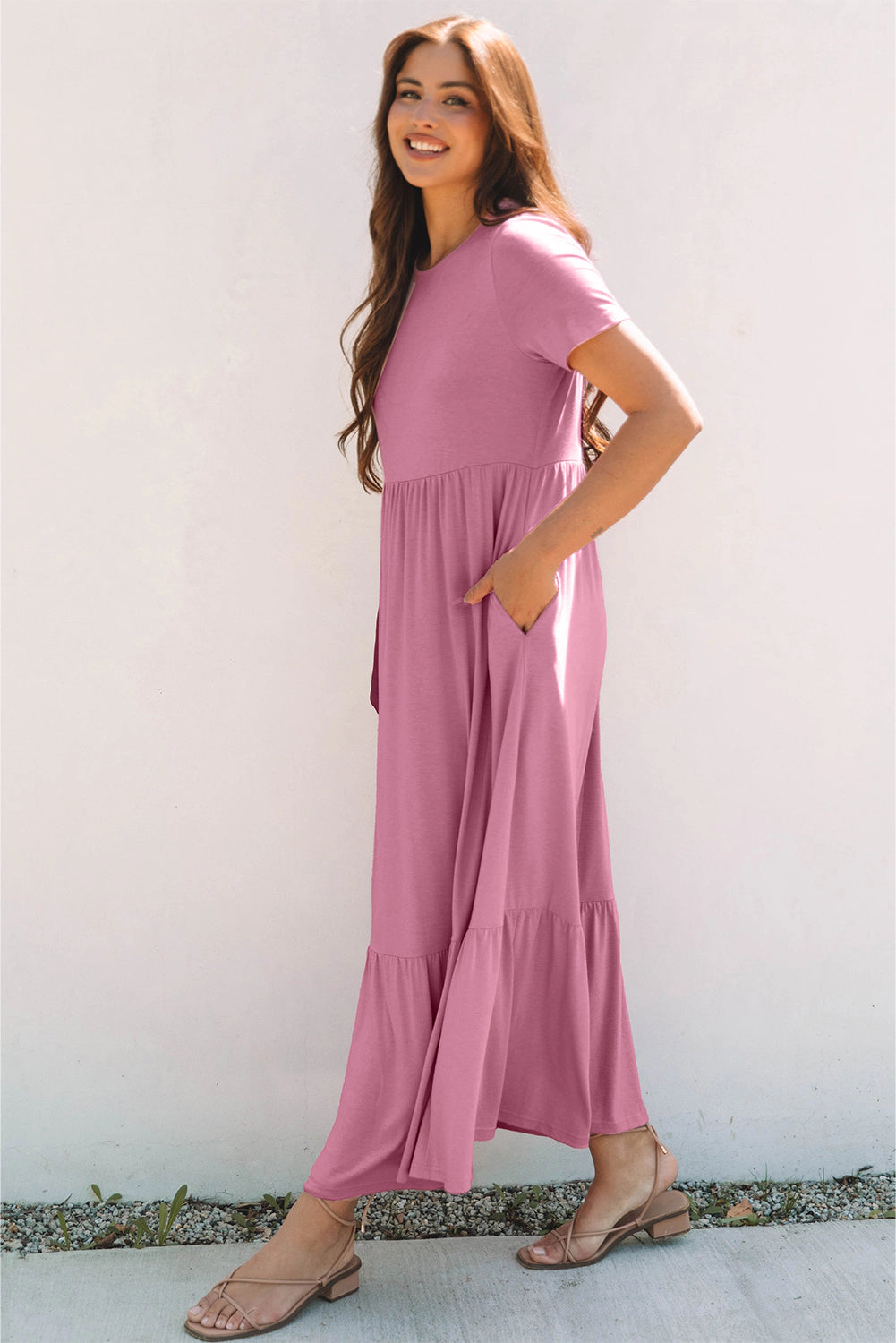 Threaded Pear Women's Nala T-shirt High Waist Pocketed Long Dress