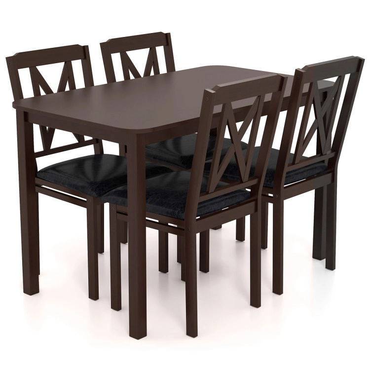Hivvago 5-Piece Dining Table Set With Wide Tabletop And Rubber Wood Legs-Black