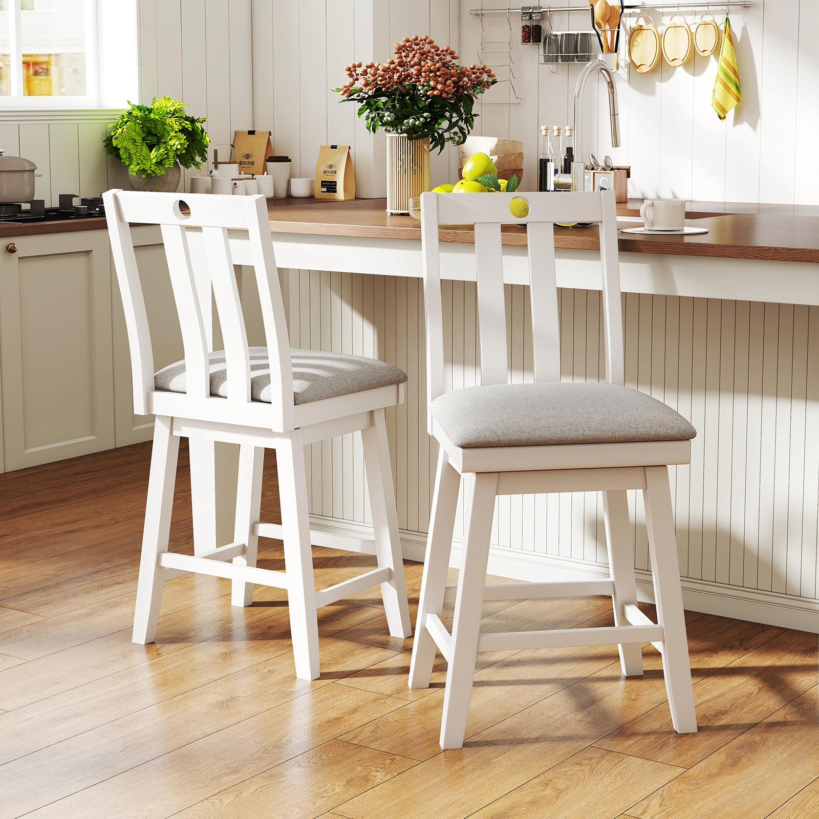 Glintex 2-Piece 25-Inch Swivel Bar Stool Set with a 19-Inch Wide Seat, Gray+White