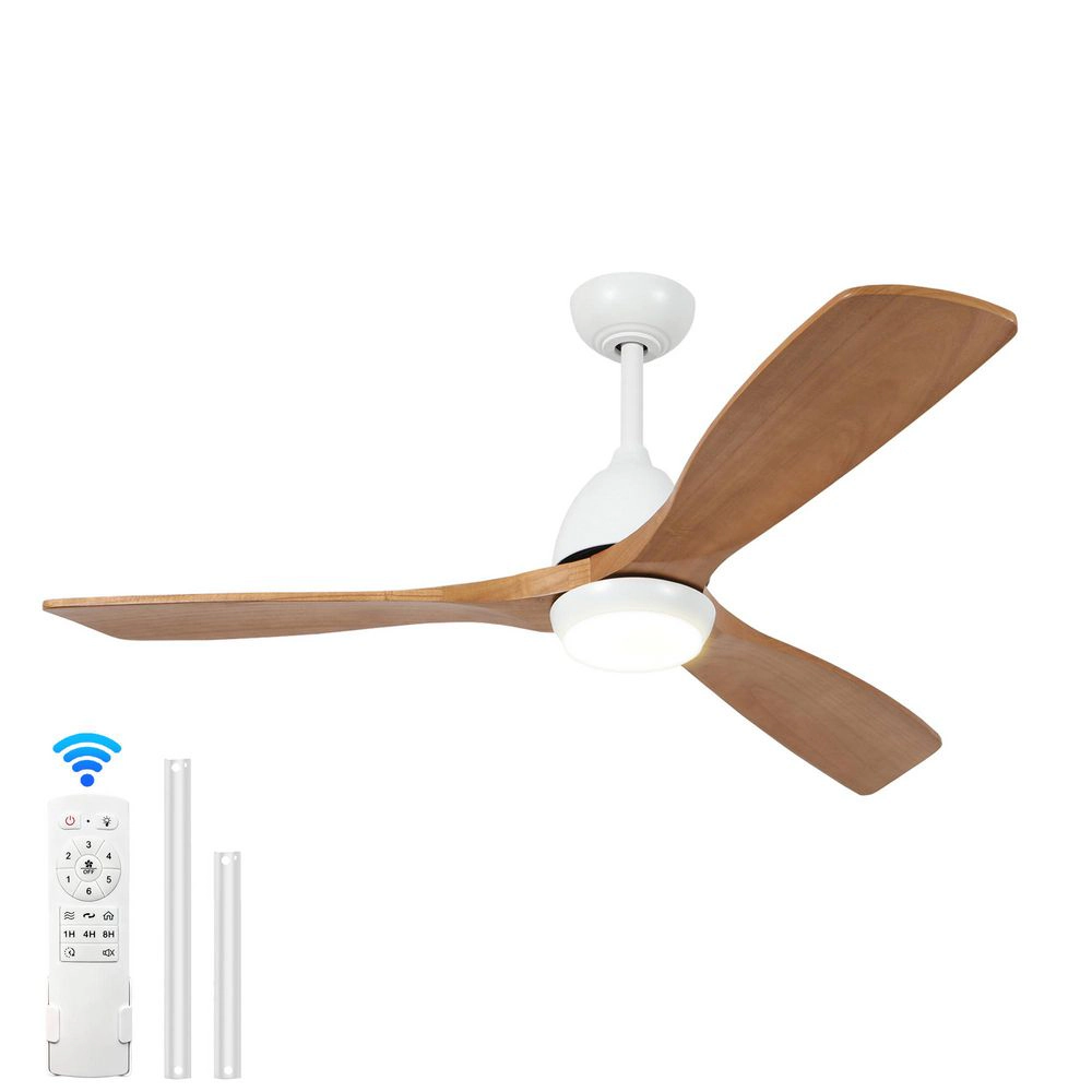 Flynama 52 in. Indoor White Downrod Mount Ceiling Fan with Light Remote Control, 3 Blade Ceiling Fans 6 Speed Levels