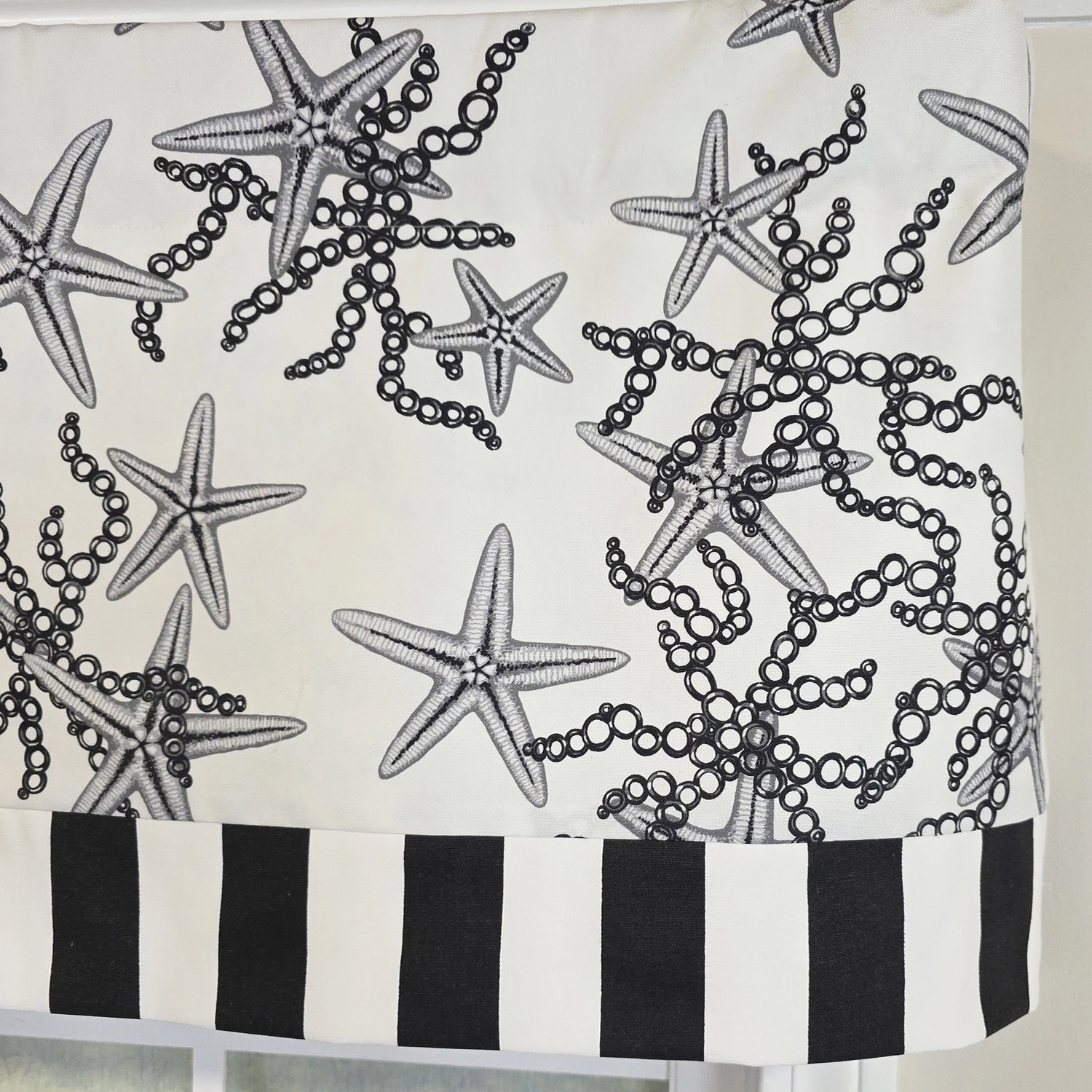 RLF Home Reef Banded Valance Collection - 100% Cotton Window Treatment 50" x 16"  Black